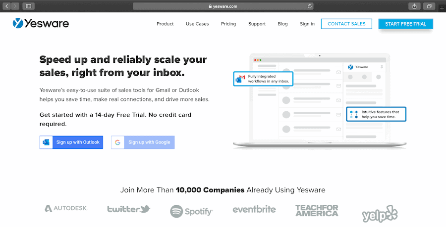 Yesware home page