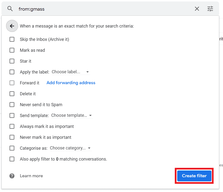 Create filter button
