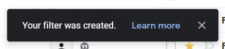 Filter created notification