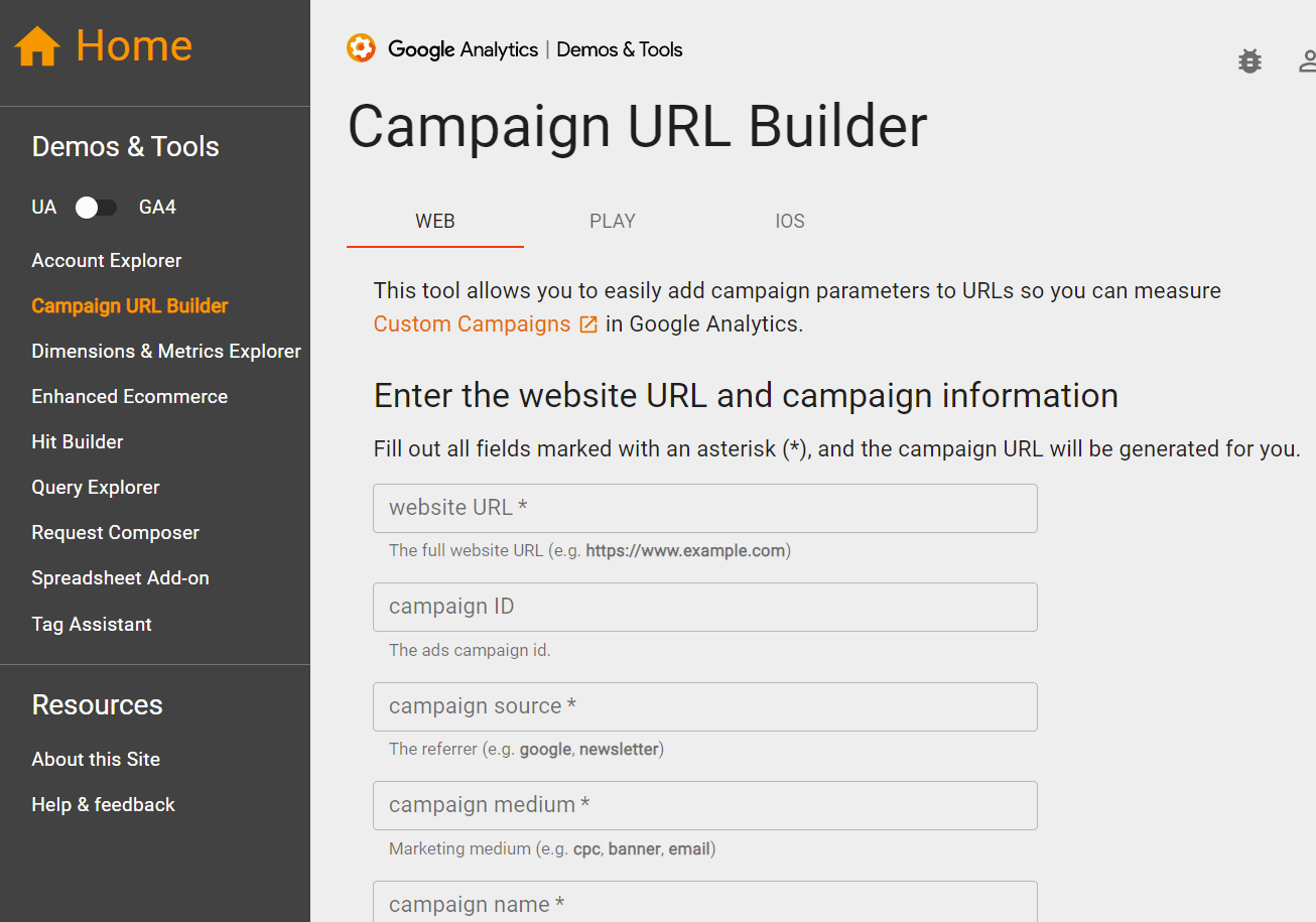 Google campaign URL builder
