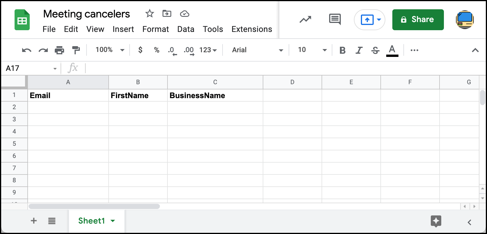 Cancelation spreadsheet example
