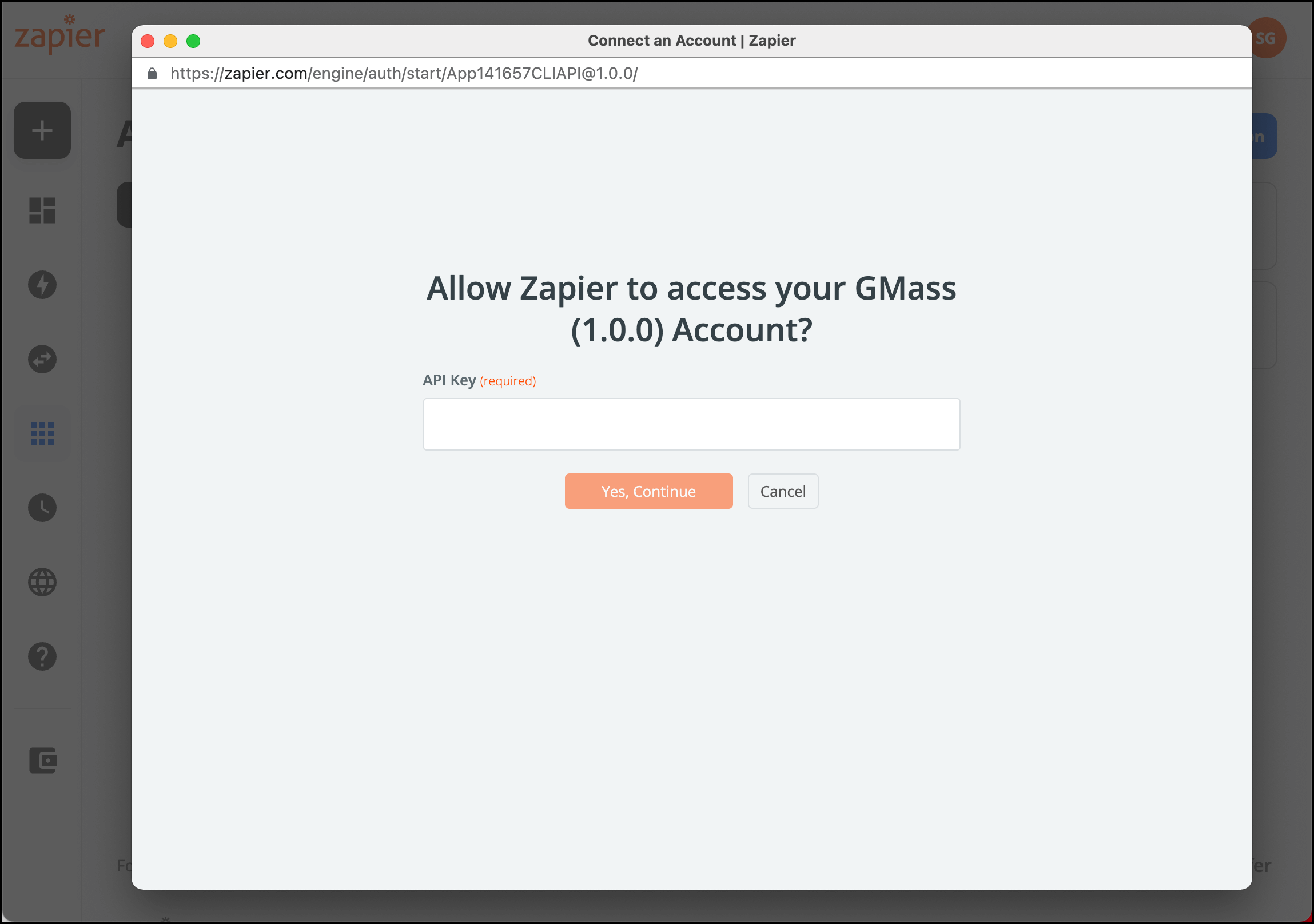 Add your GMass API key to Zapier
