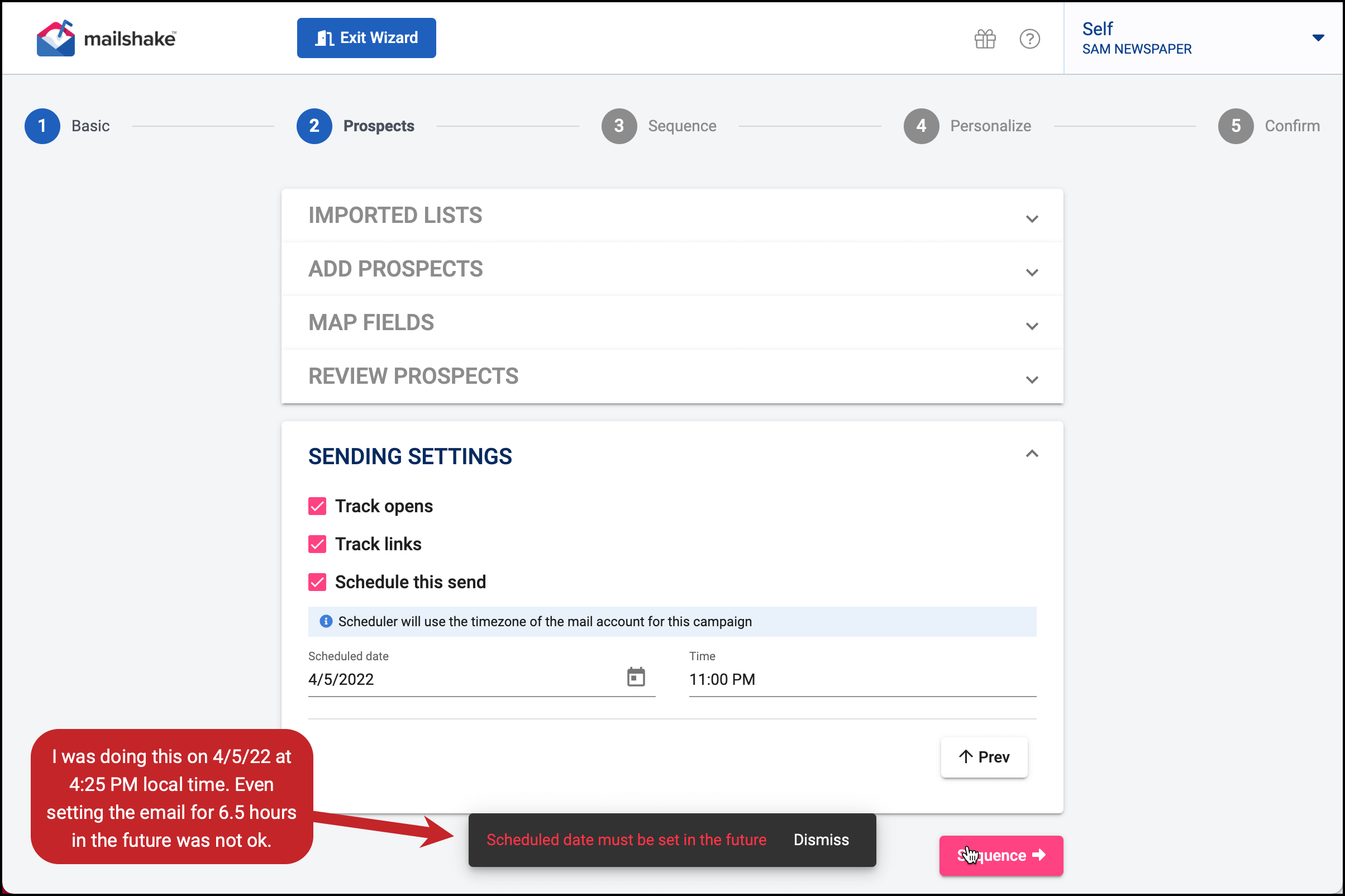 Sending settings with Mailshake