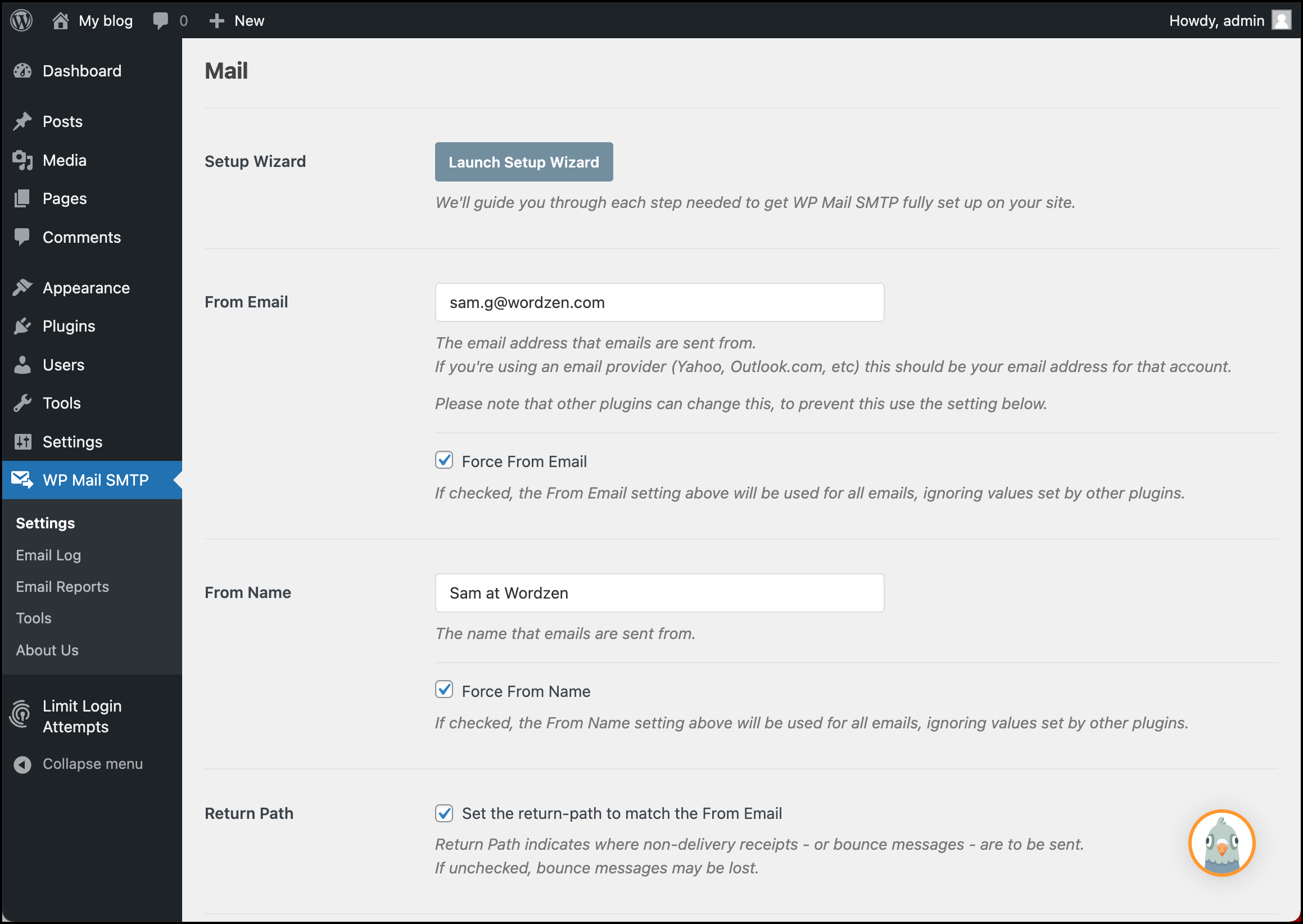 WP Mail SMTP first settings