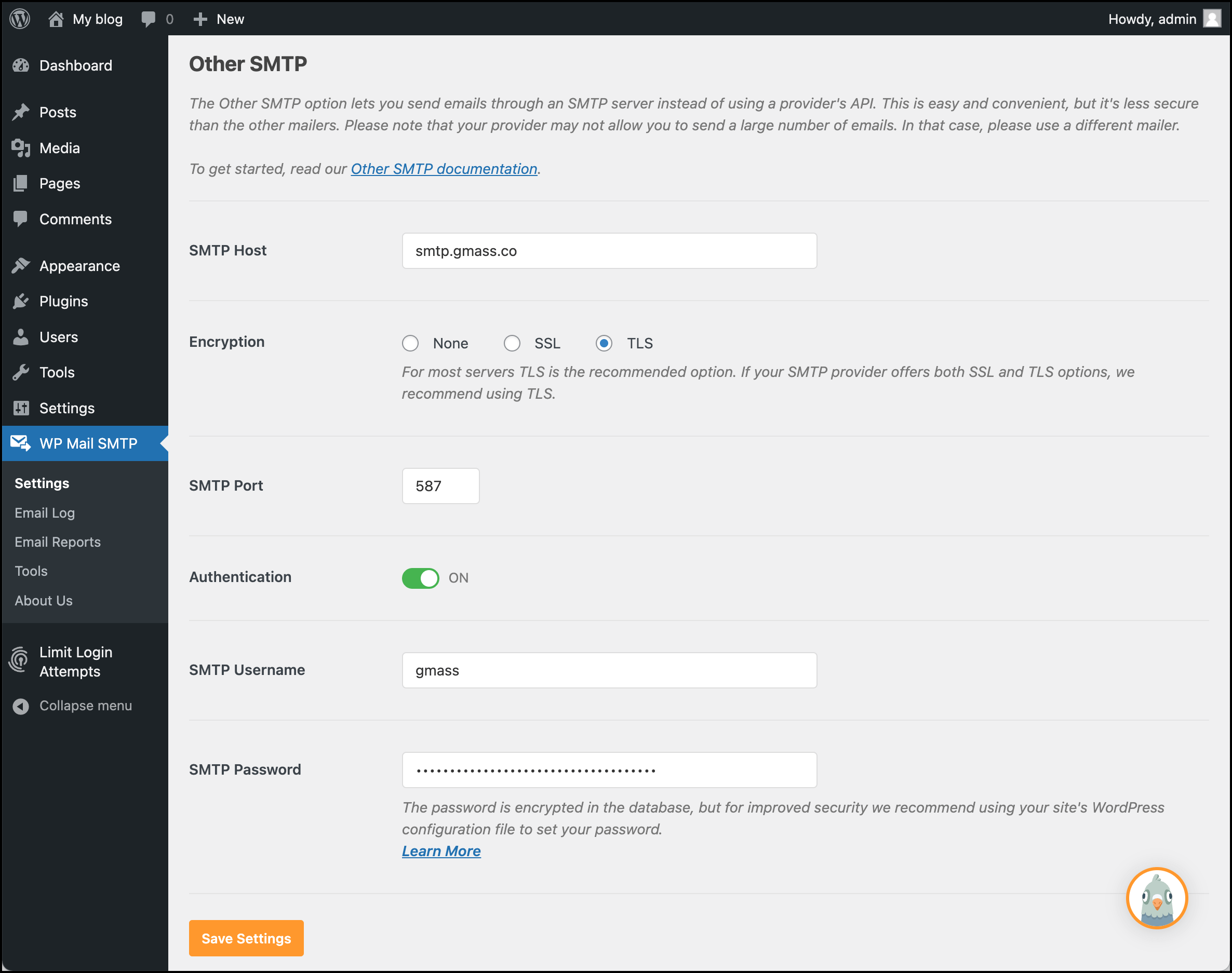 SMTP mailer settings