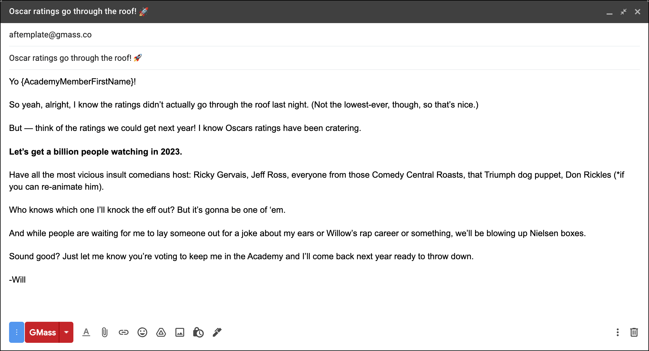 Will Smith's second cold email