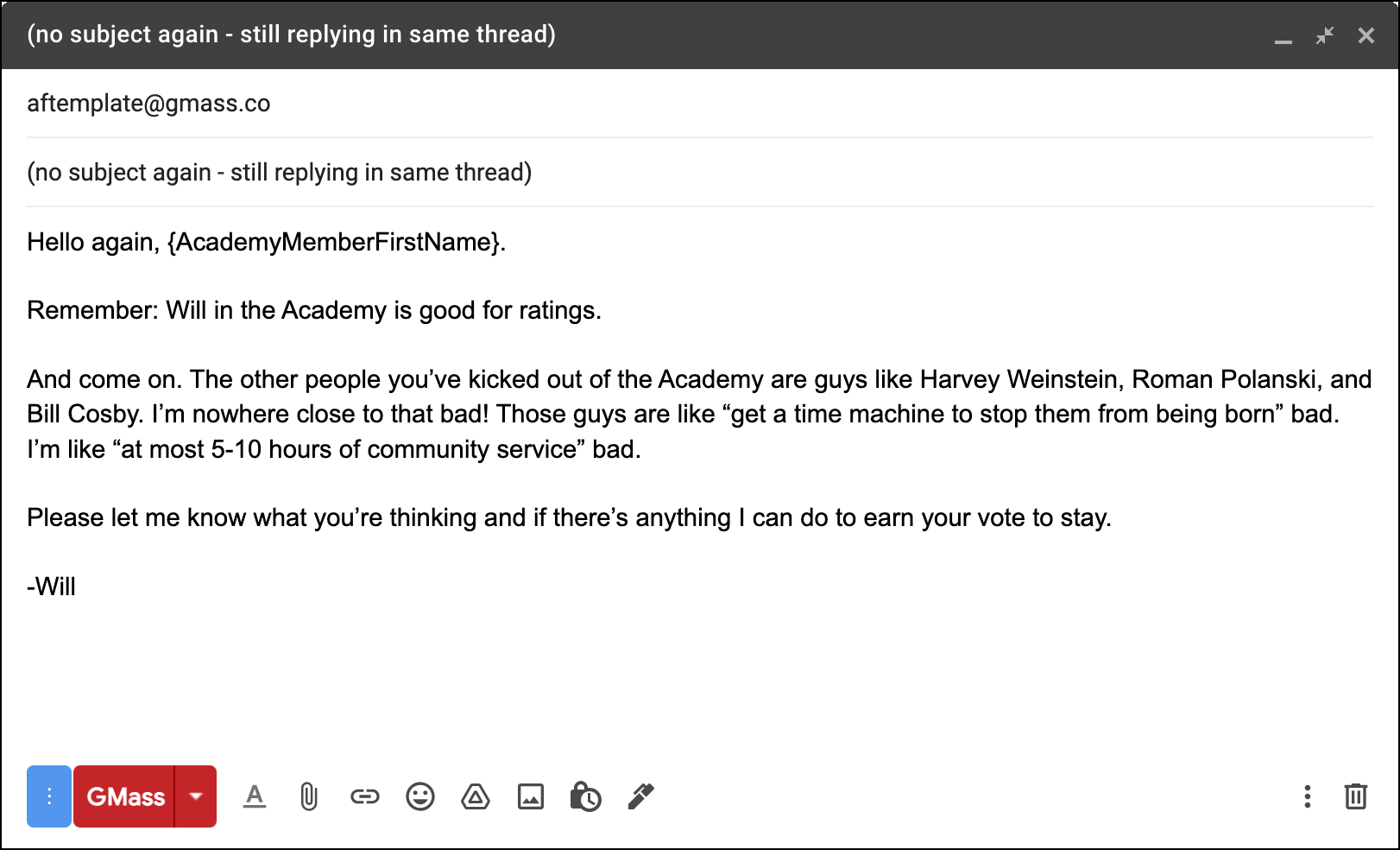 Will Smith's fourth cold email