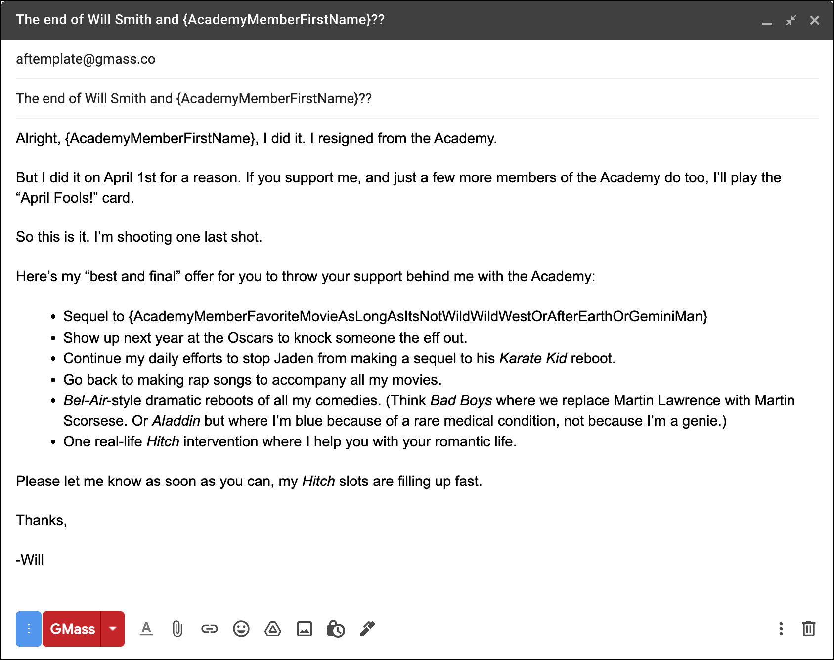 Will Smith's sixth cold email