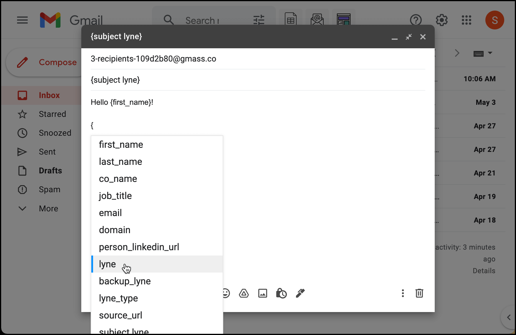 Using Lyne data in GMass