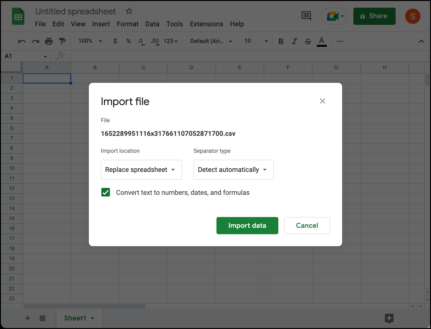 Importing a CSV into Google Sheets