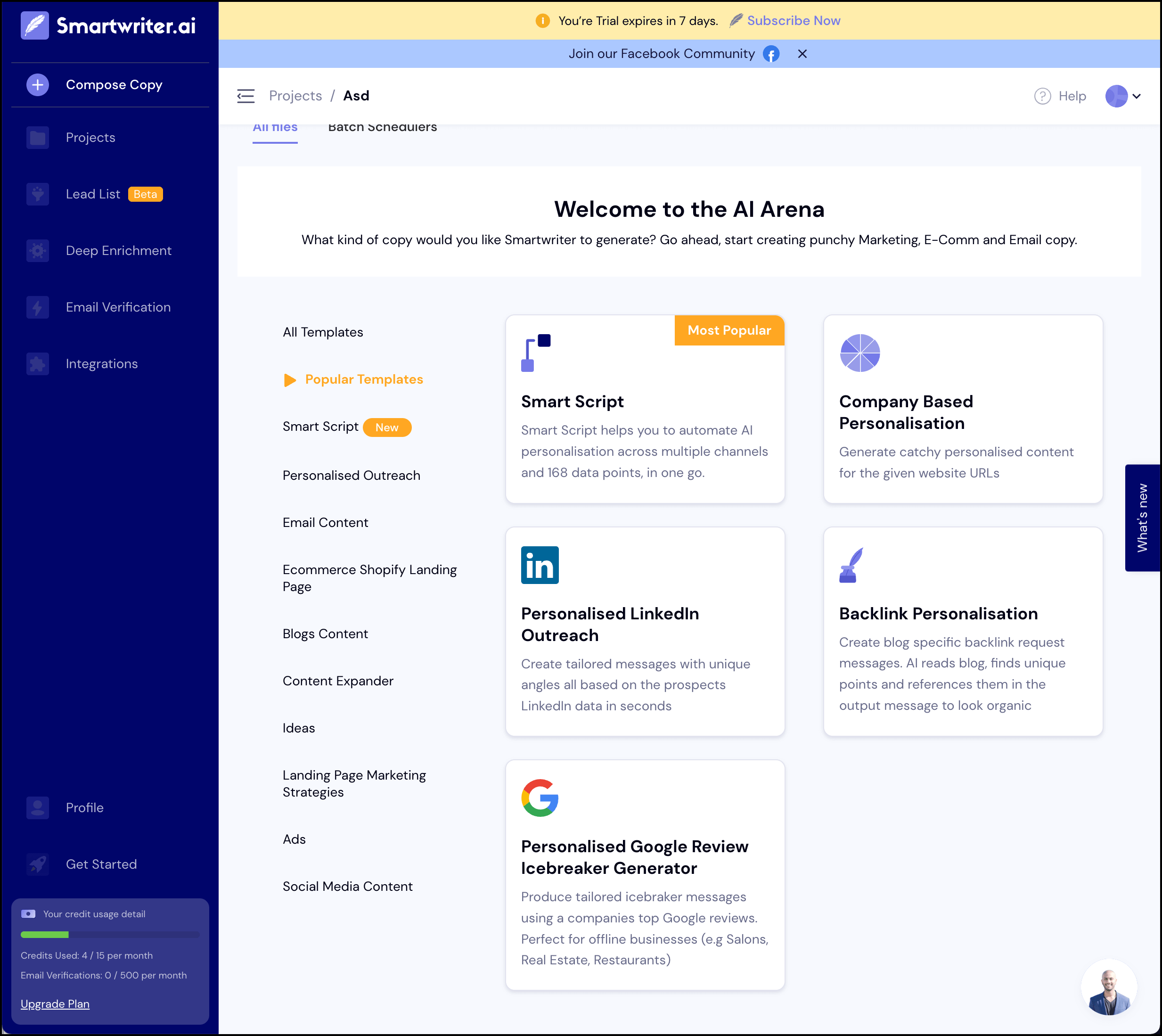 Smartwriter.ai's interface