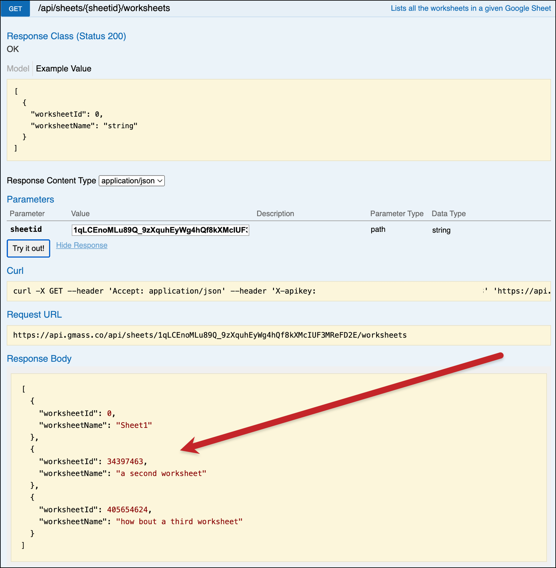 Get worksheet IDs via the GMass API