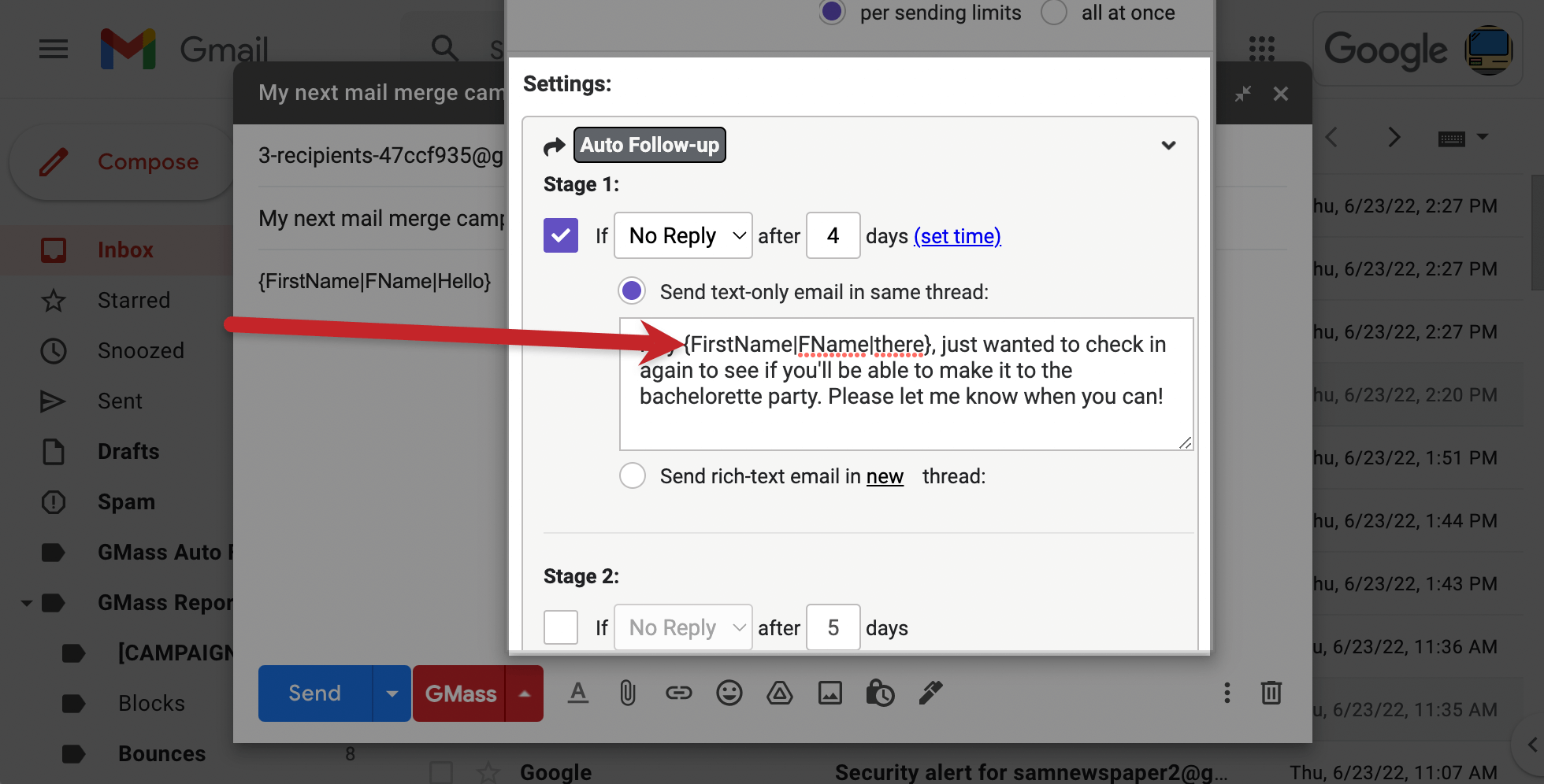 Auto follow-up with multiple merge tags