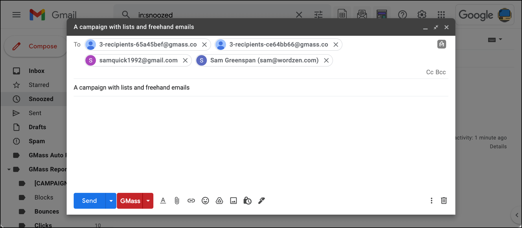 Lists and freehand emails together