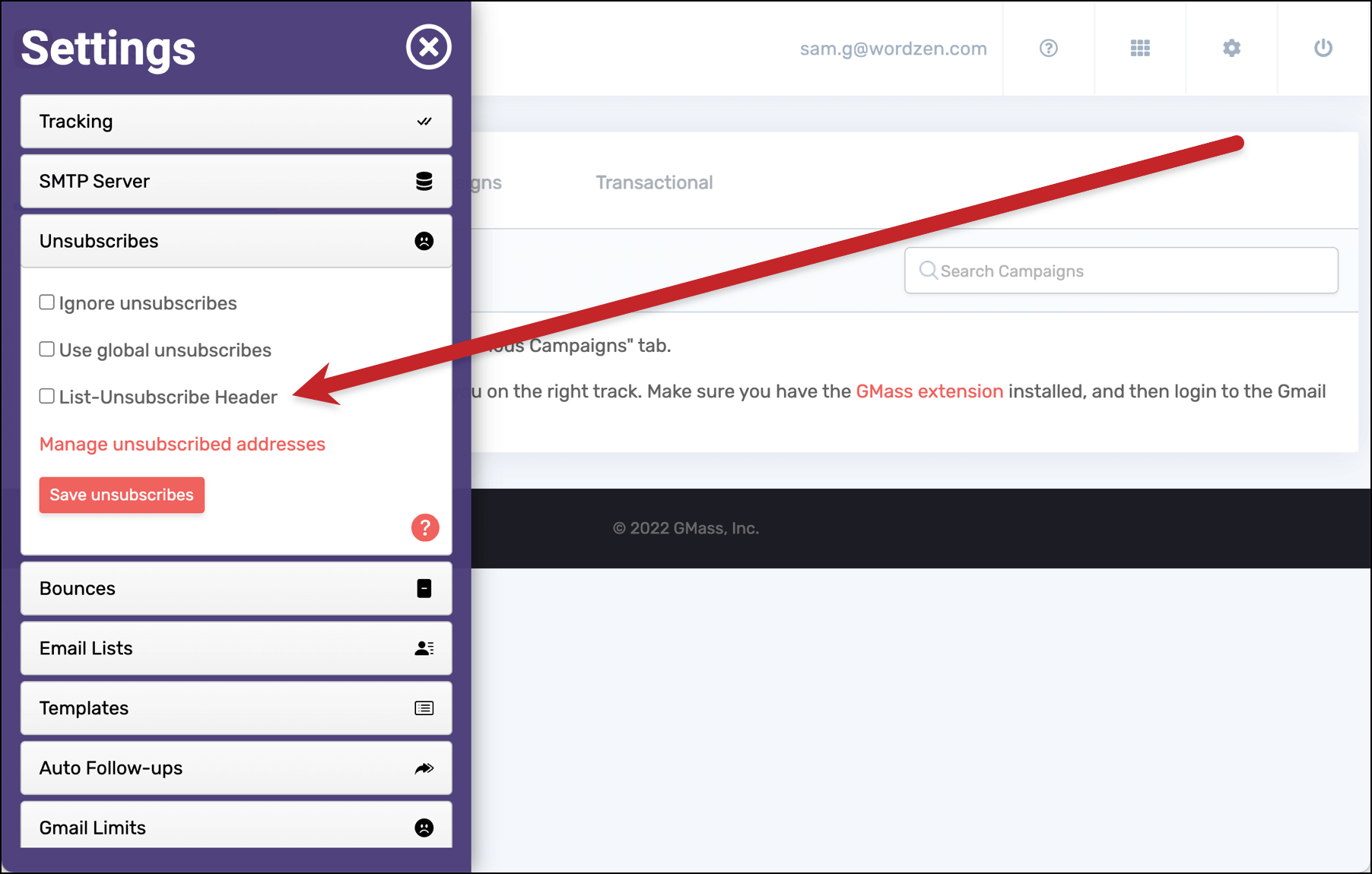 Enable list-unsubscribe headers in GMass