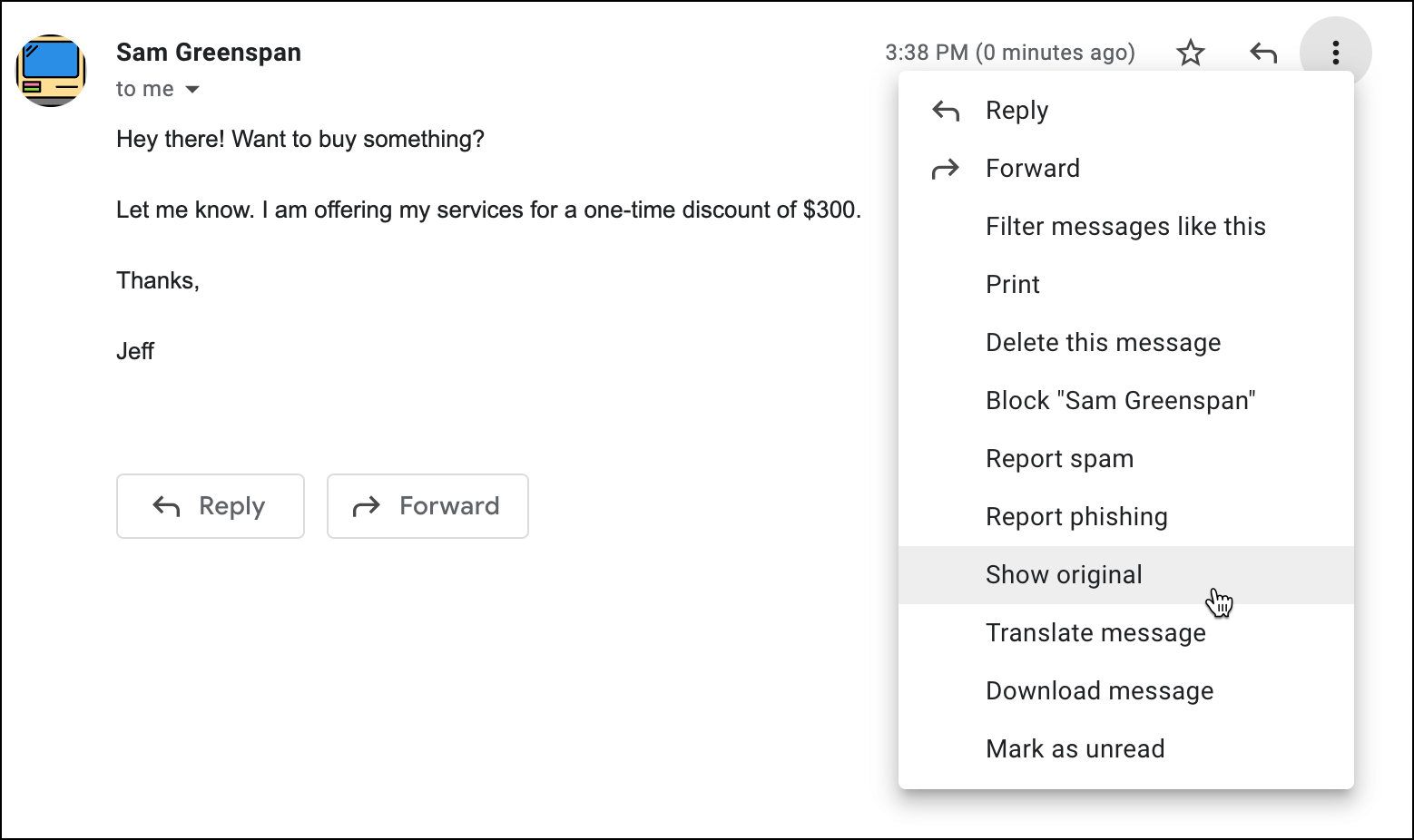 Show the original source of an email