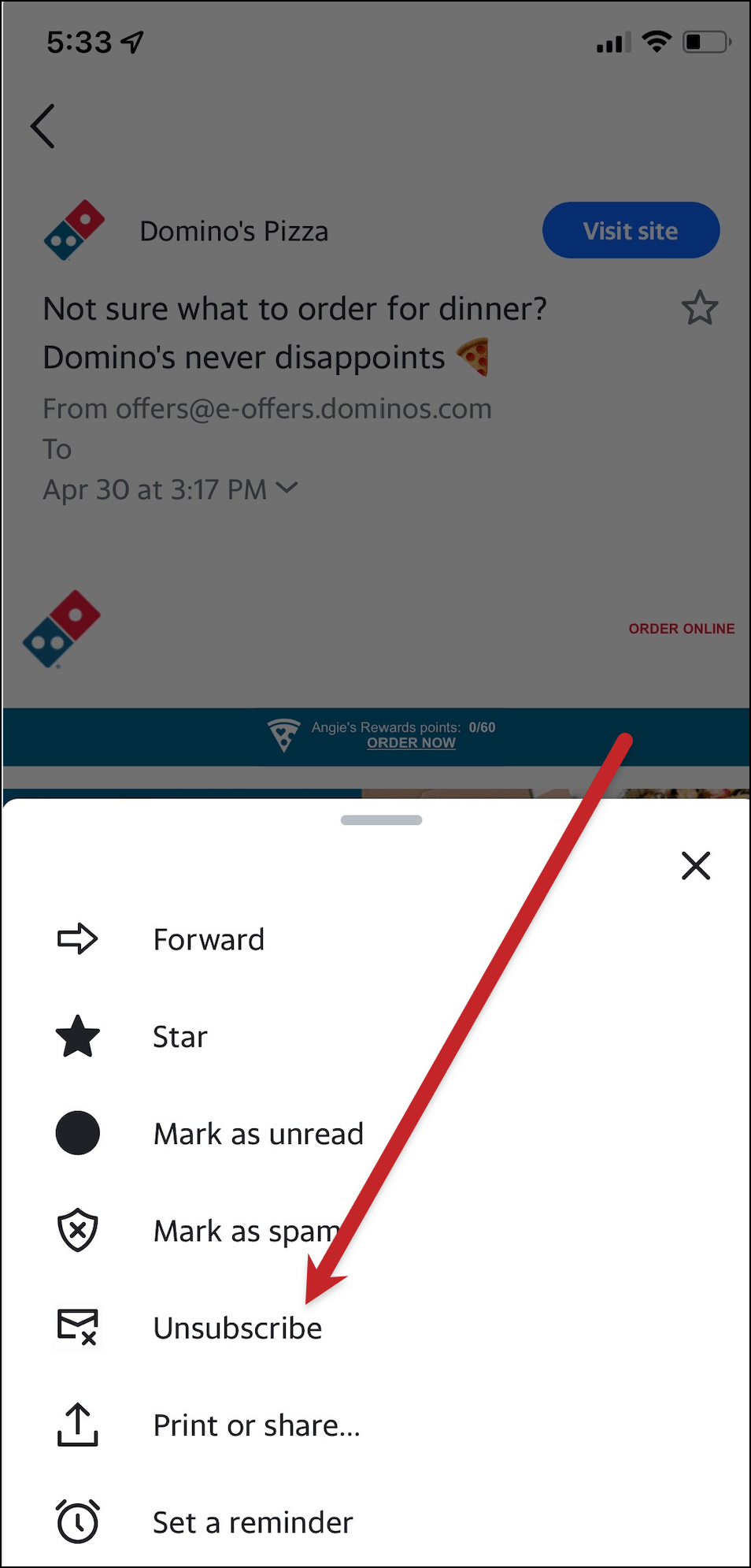 List unsubscribe in the Yahoo Mail mobile app
