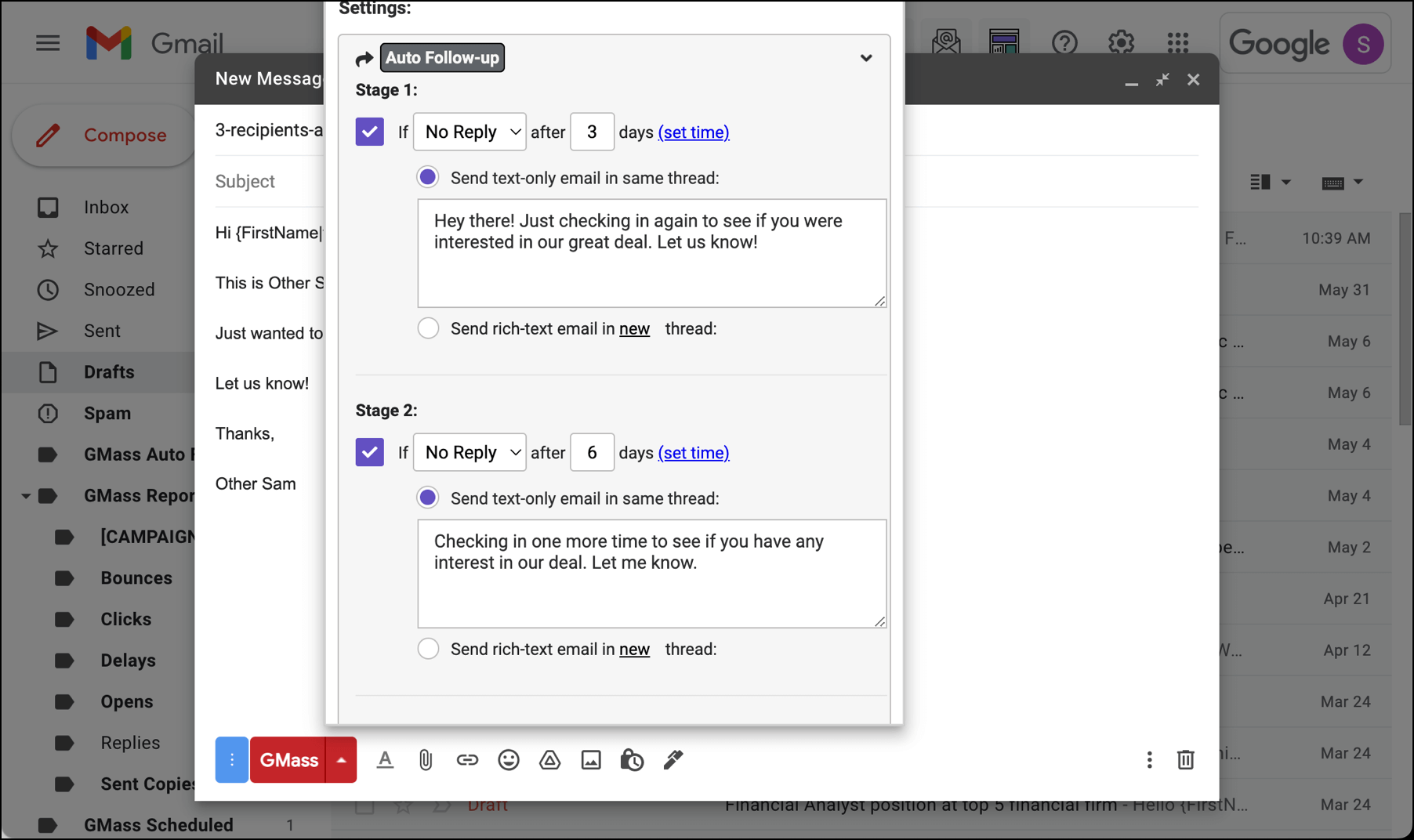 Sending an auto follow-up sequence