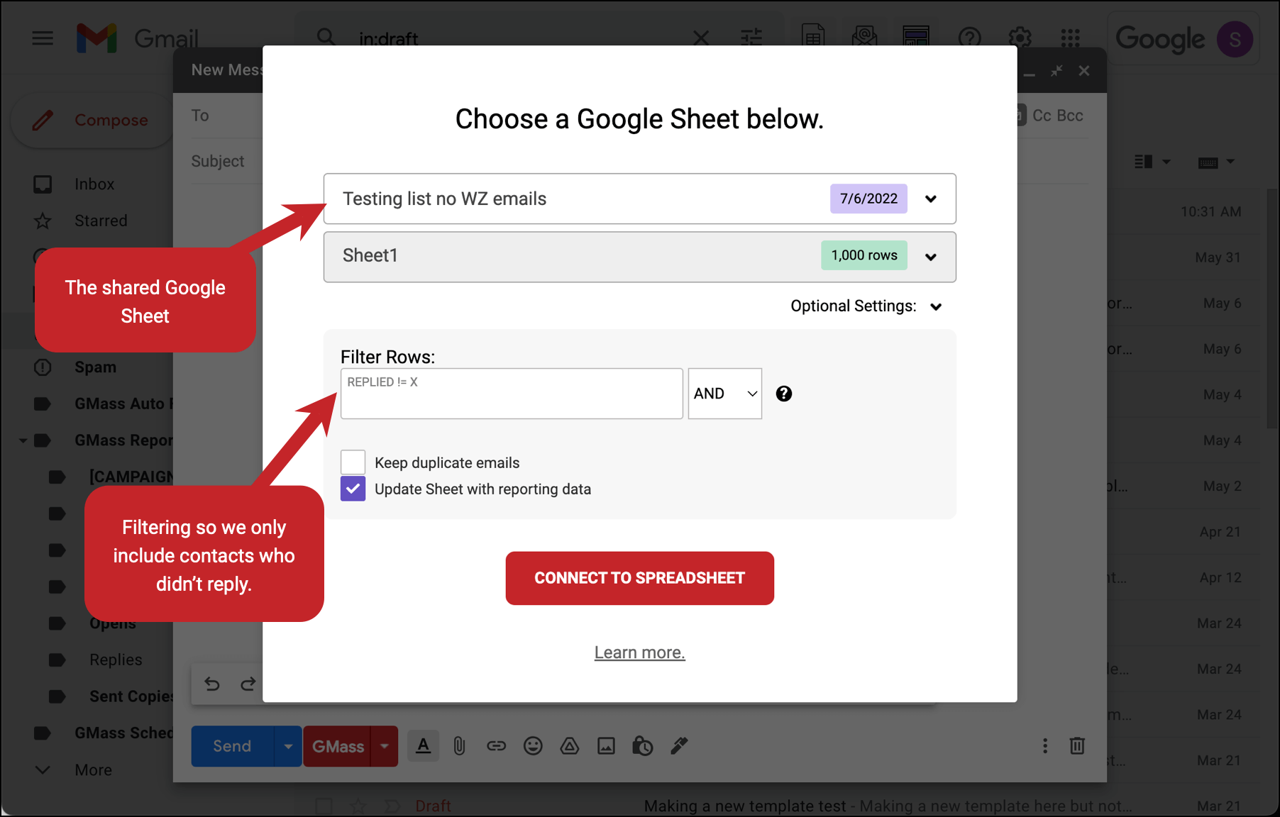 Connecting to send team follow ups using a filter