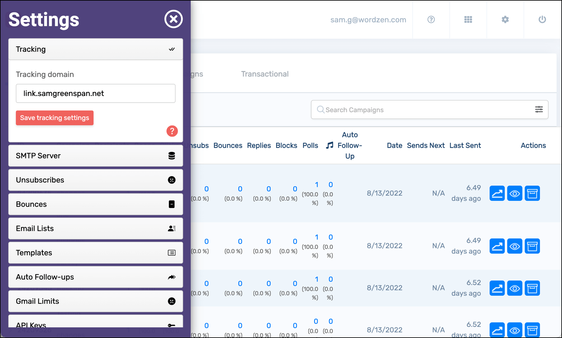 Add custom tracking domain to GMass