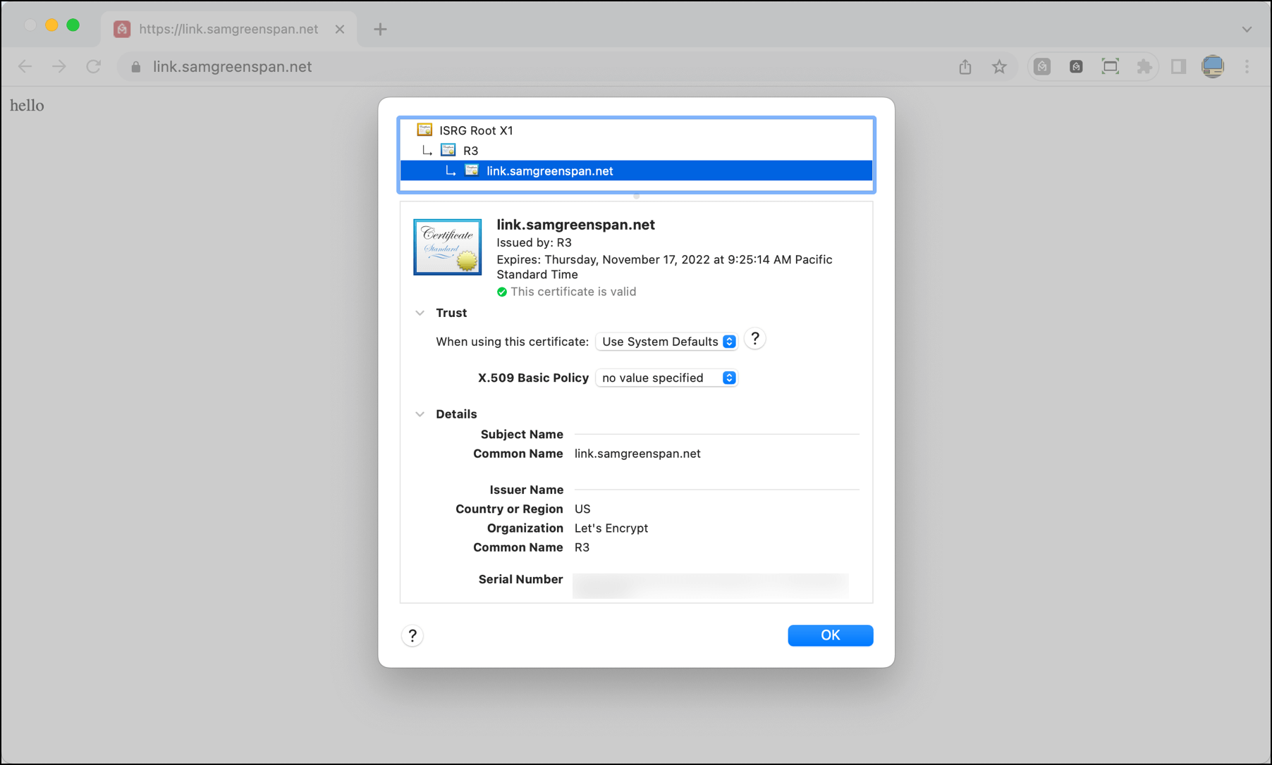 My SSL certificate details