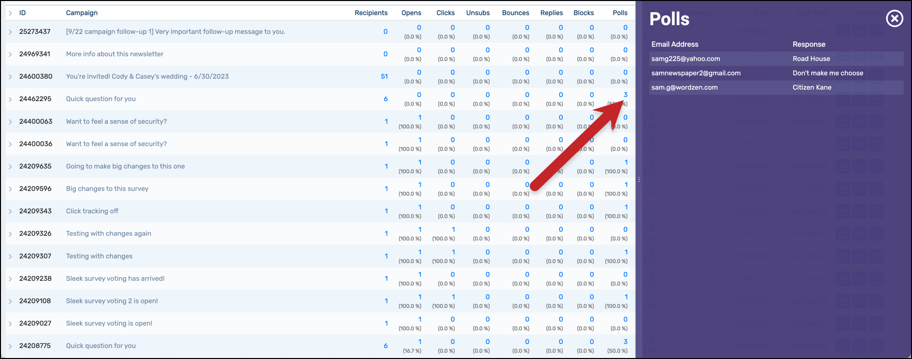 Dashboard click pop out data