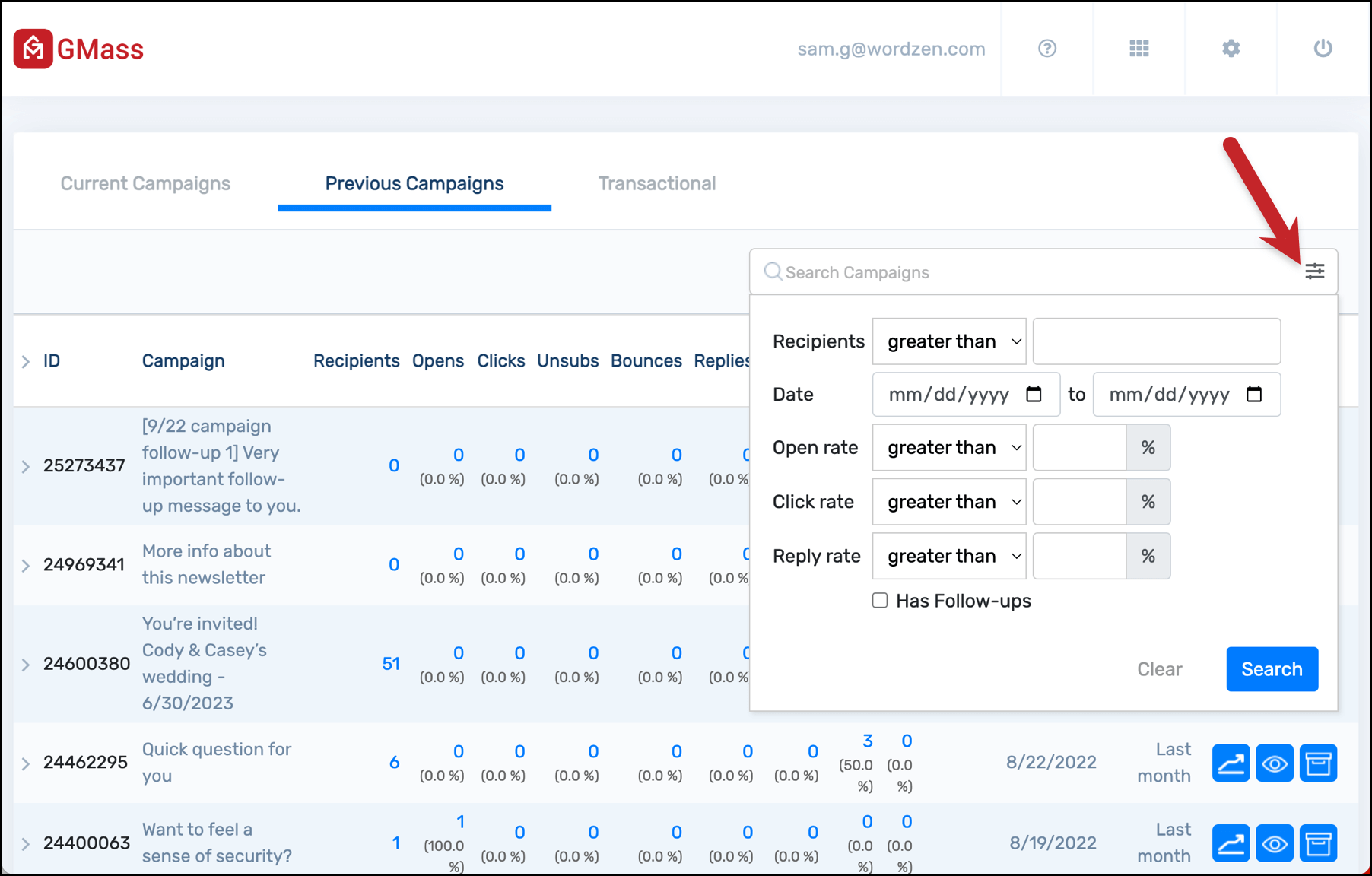 Advanced dashboard searching and filtering
