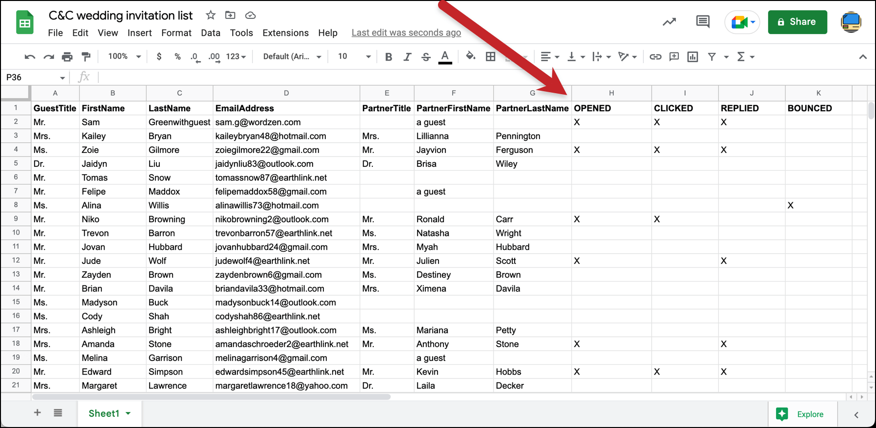 Google Sheet updated with data