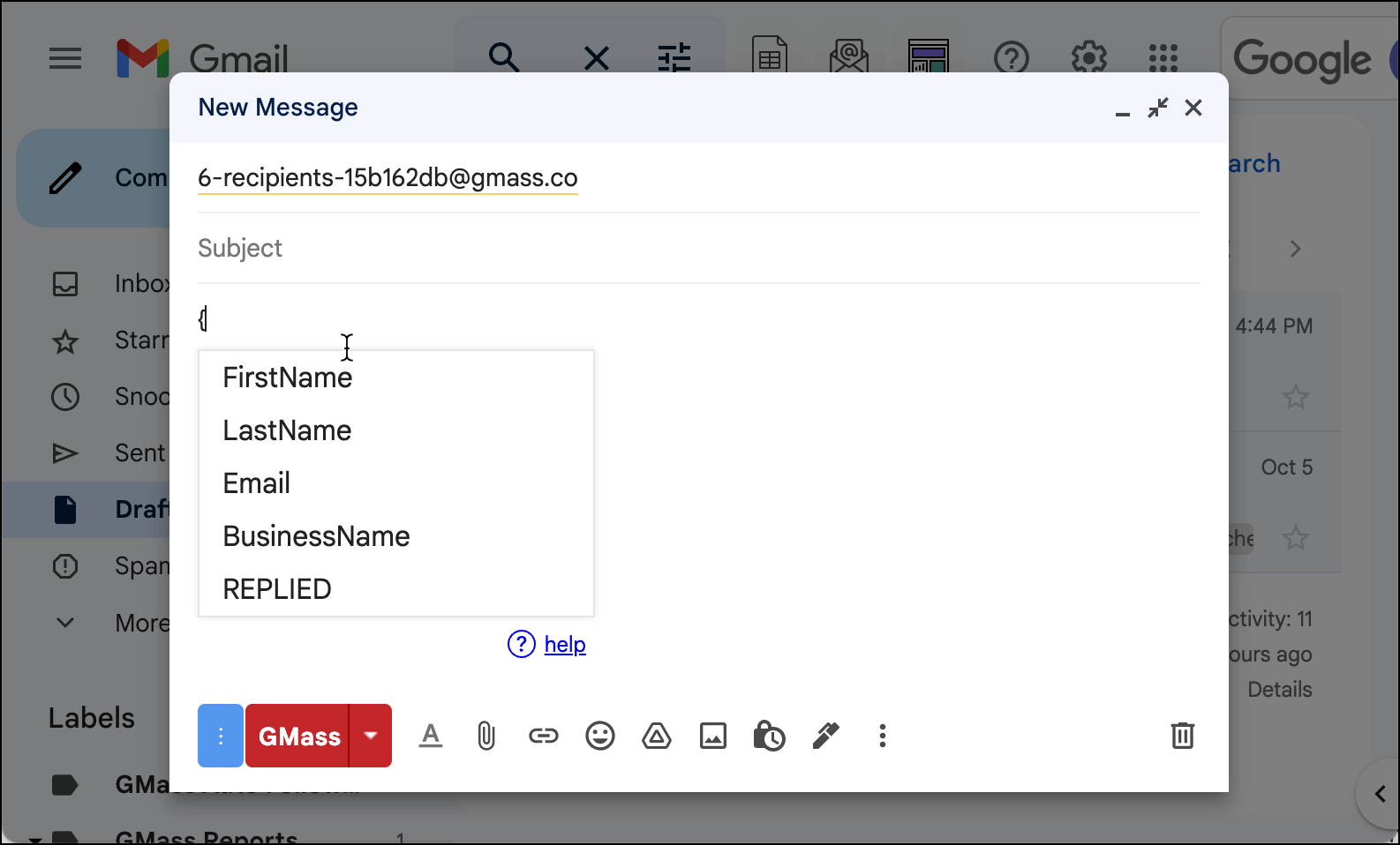 Mail merge in a segmented campaign