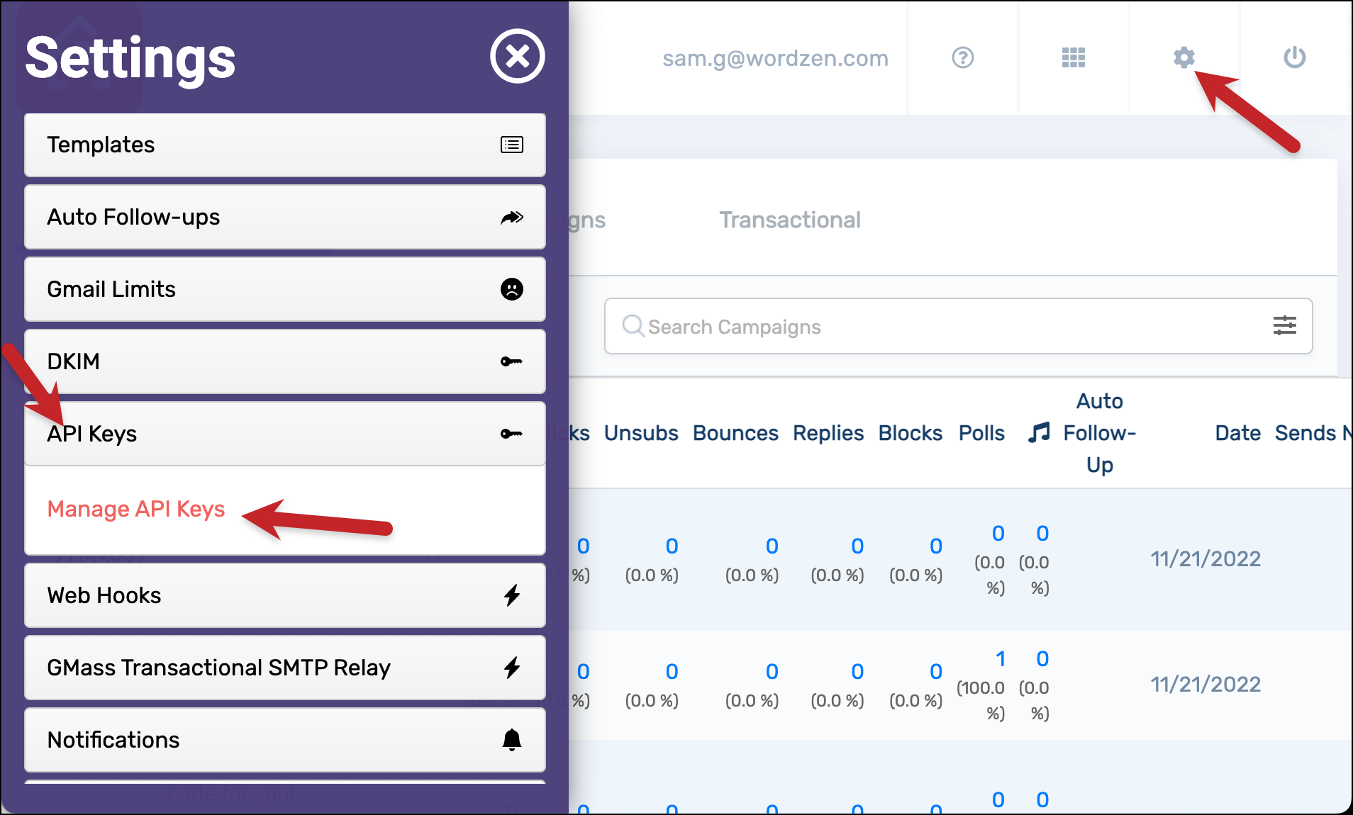 Get your API key for GMass