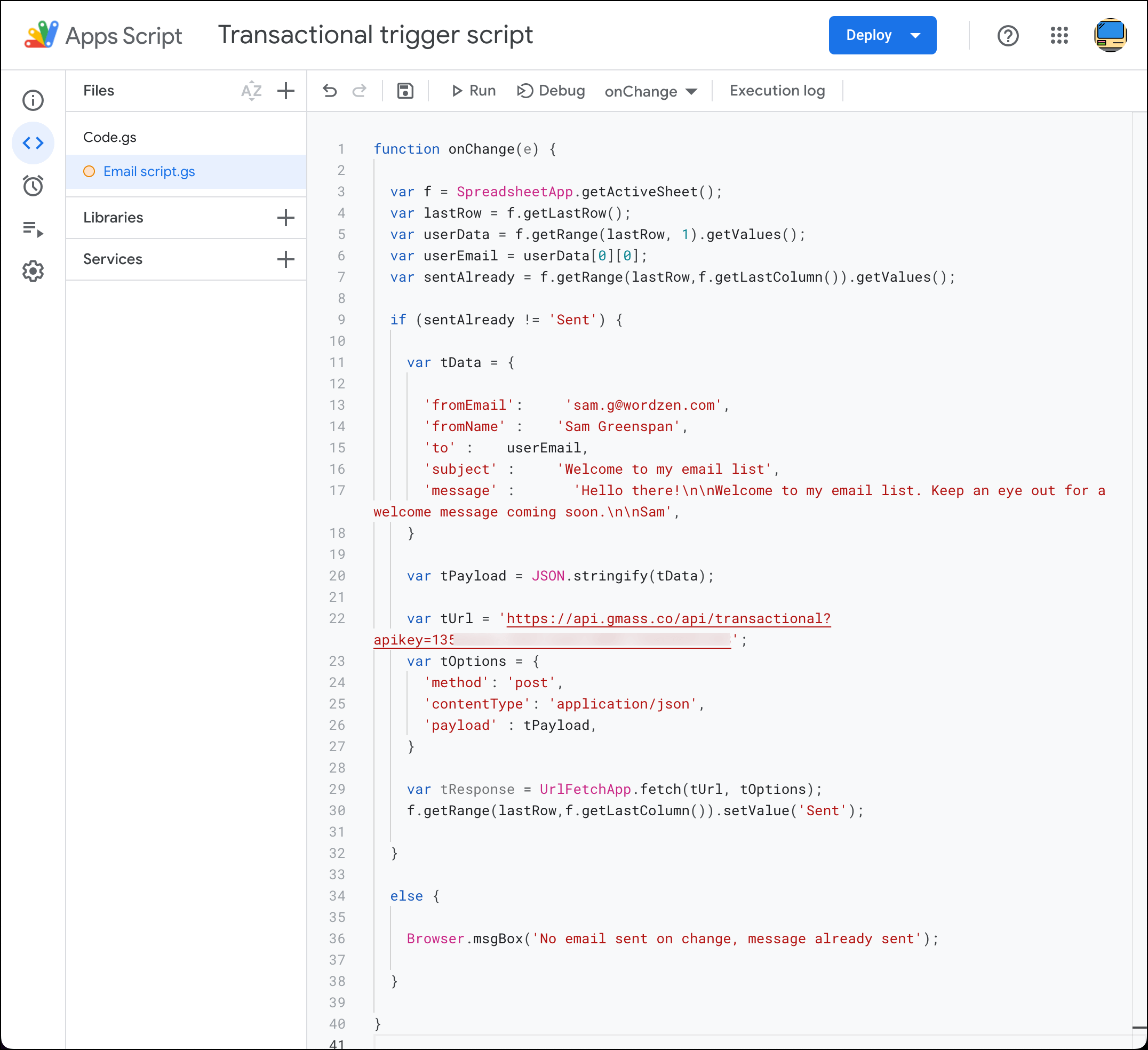 Final code in Google Apps