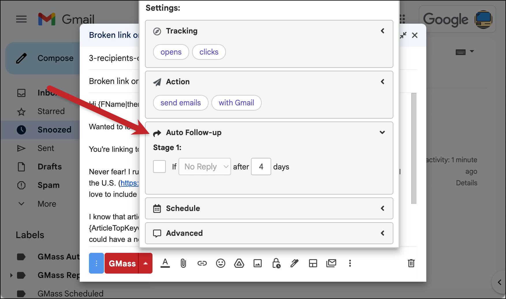 Setting up an auto follow-up