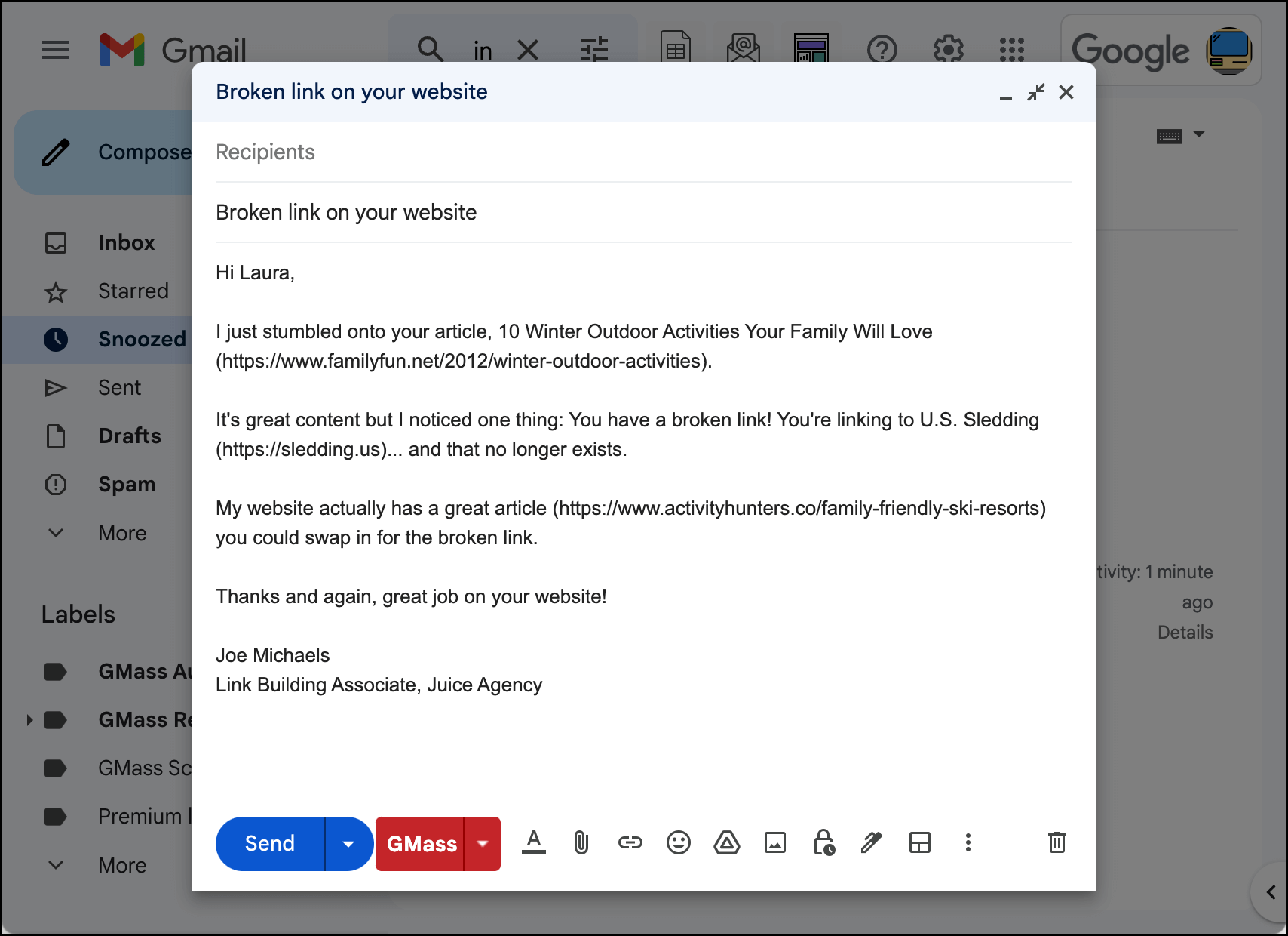 A broken link email template that no longer works