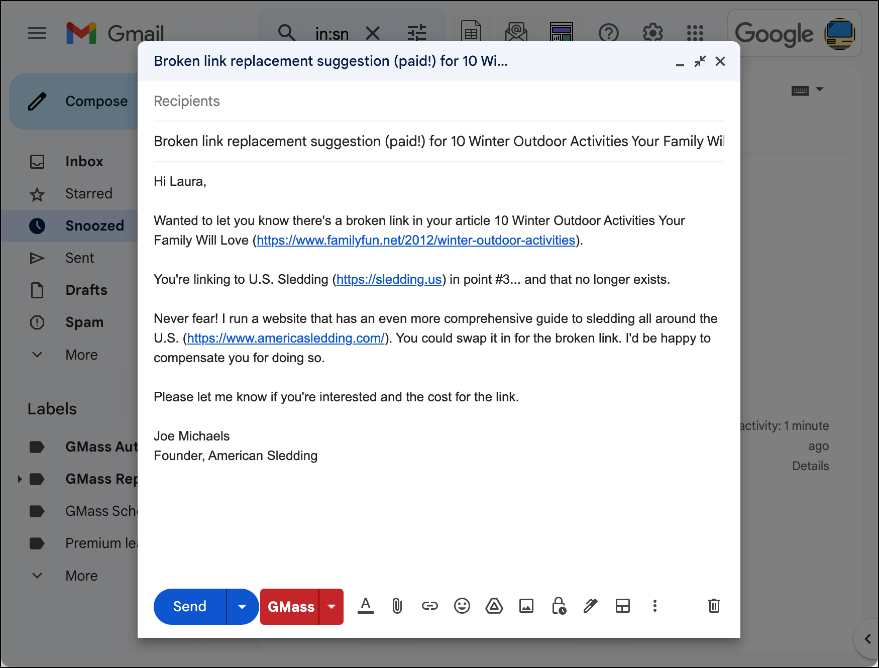 A broken link template for paid links