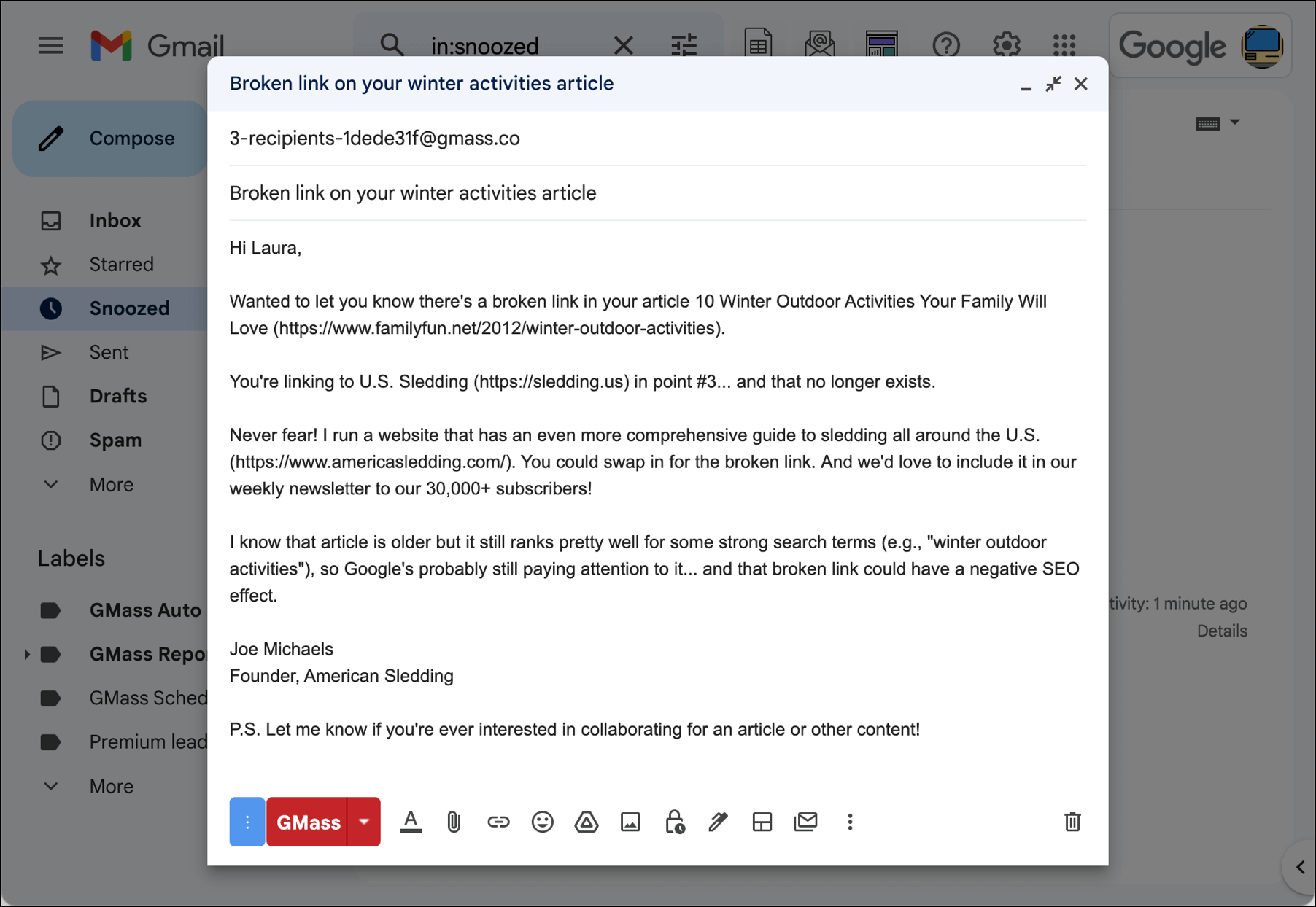 Today's best broken link outreach template