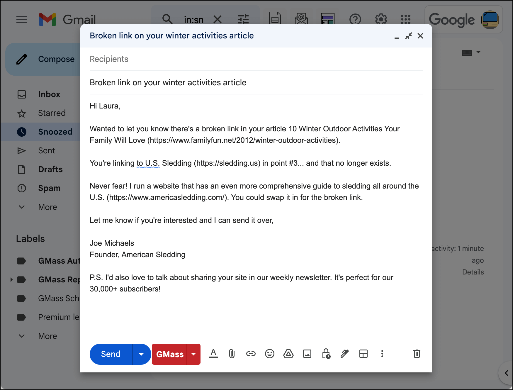 A two-step cold email for broken link building