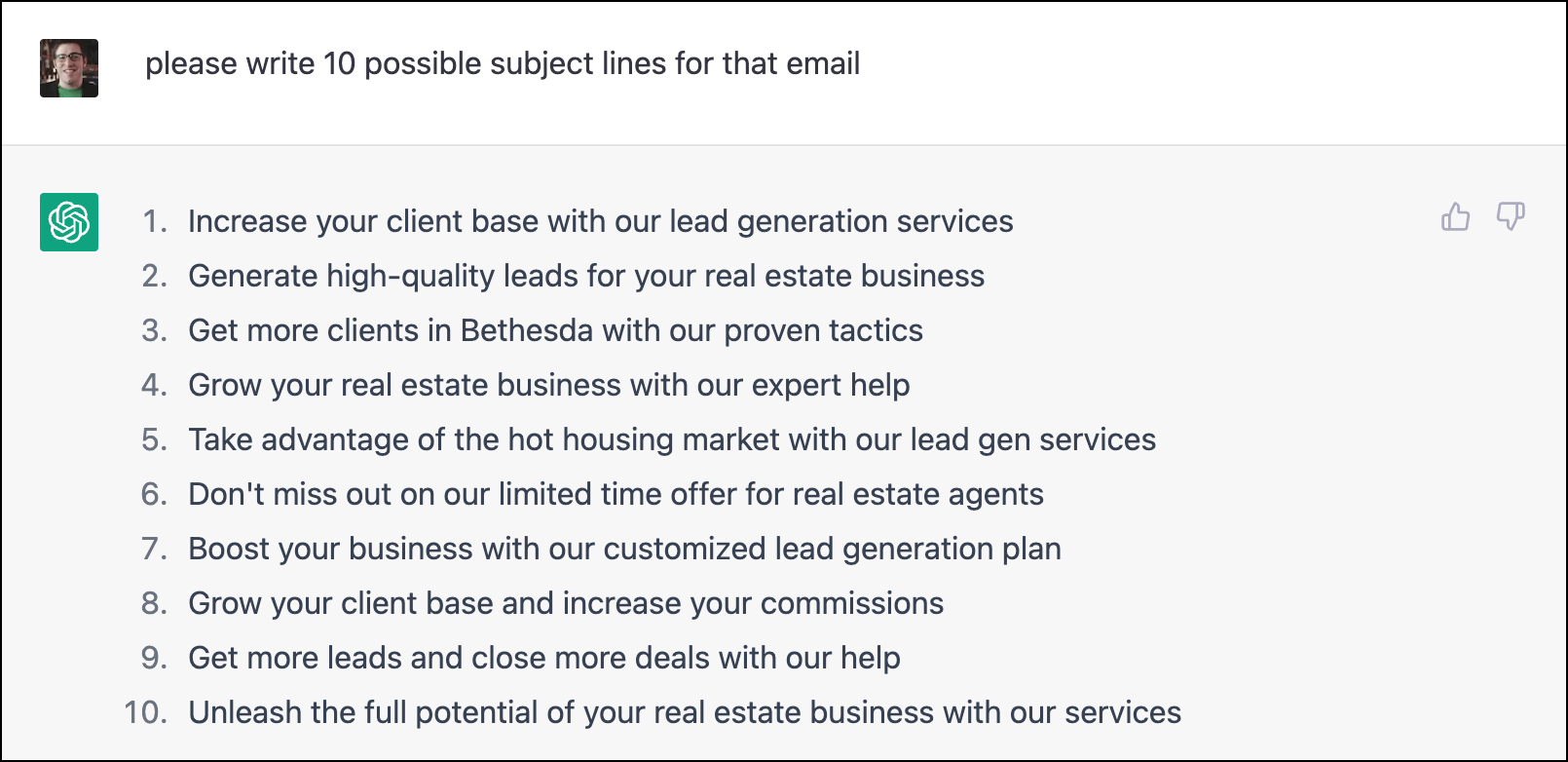 Subject lines from ChatGPT