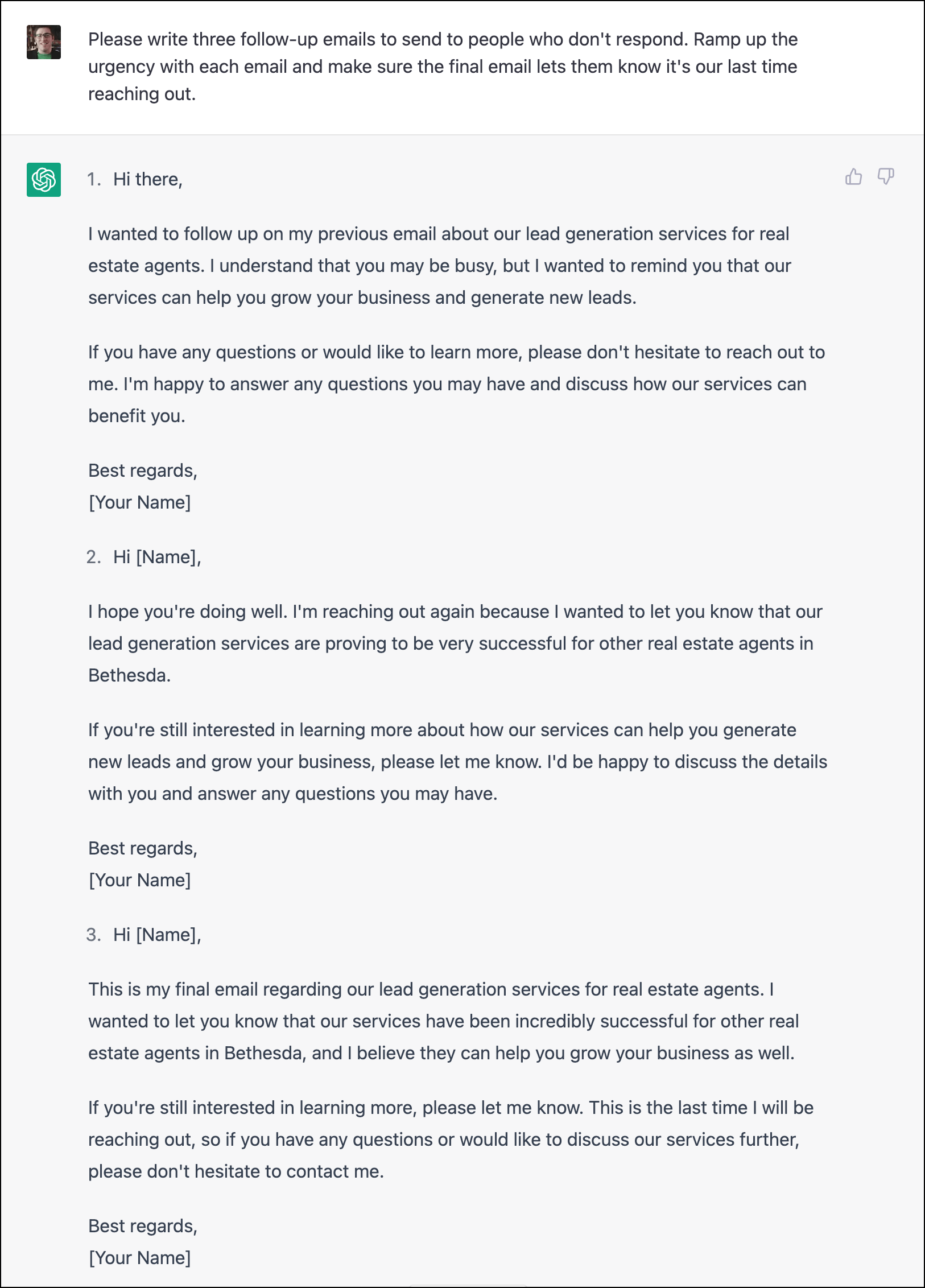 Good follow-ups from ChatGPT