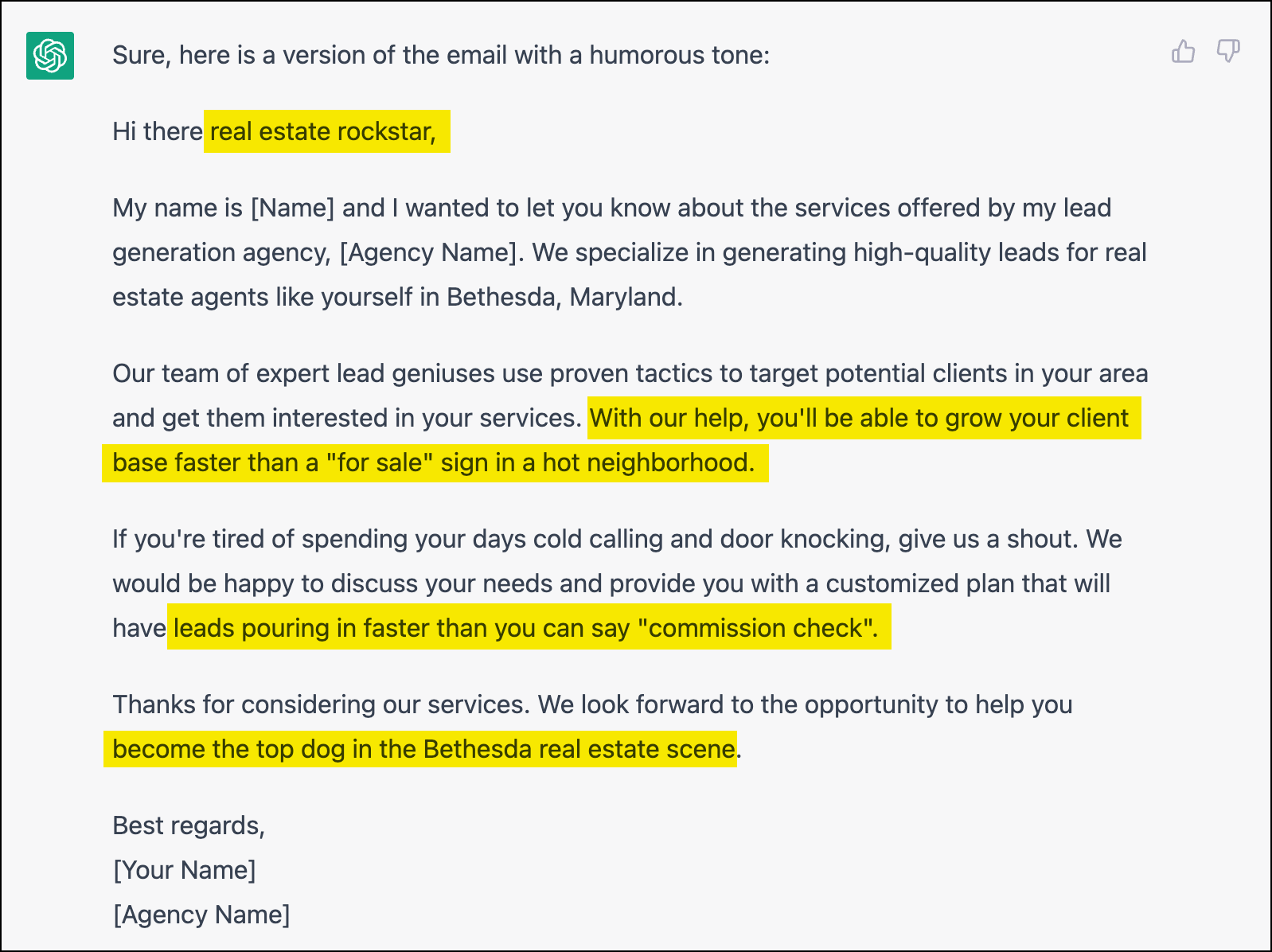 A funnier ChatGPT email