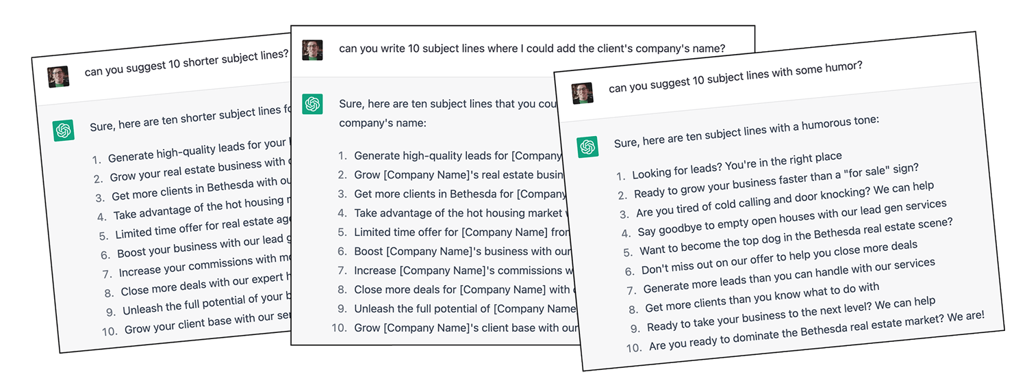 More subject lines from ChatGPT
