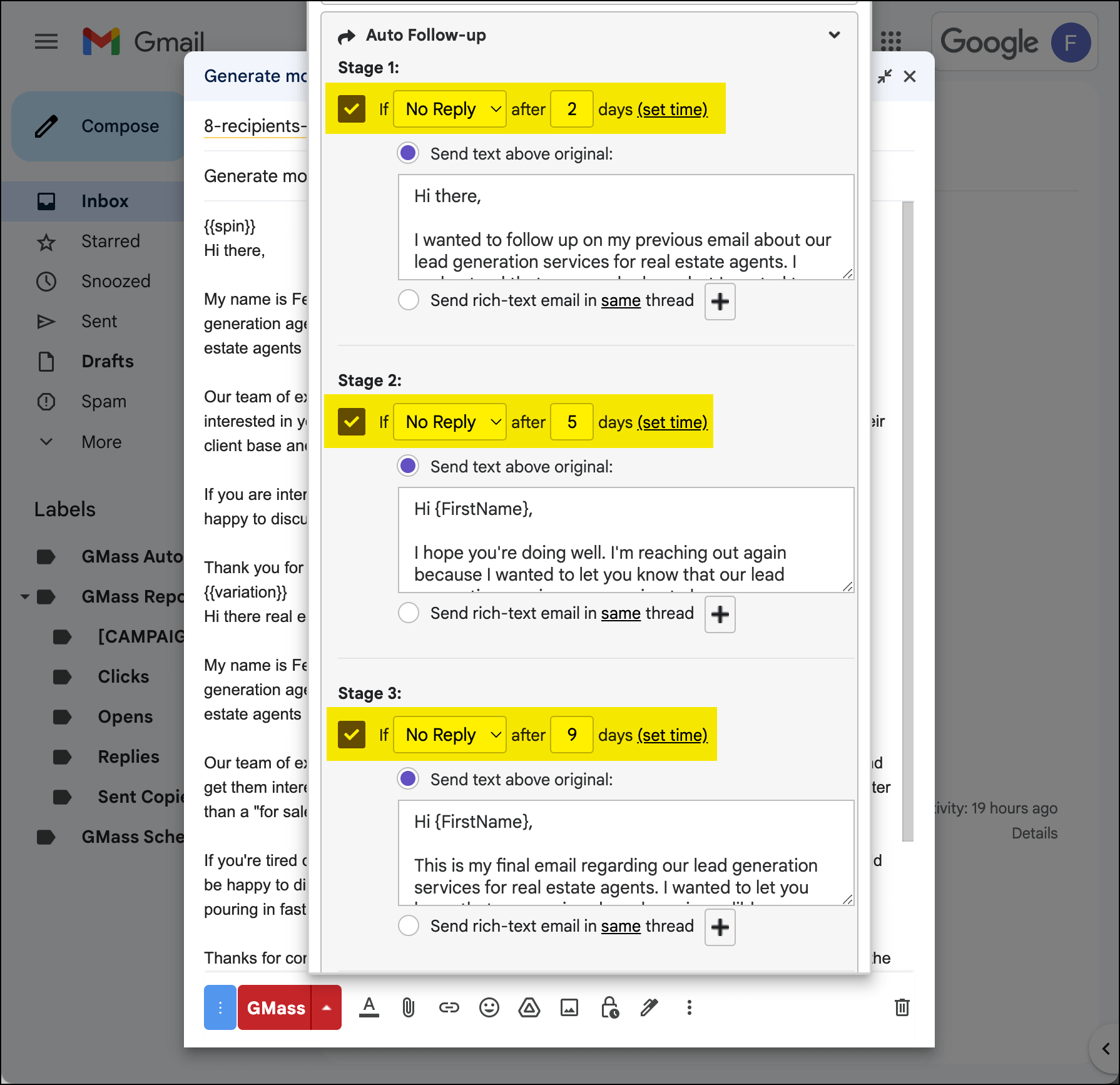 Setting up auto follow-up messages in GMass