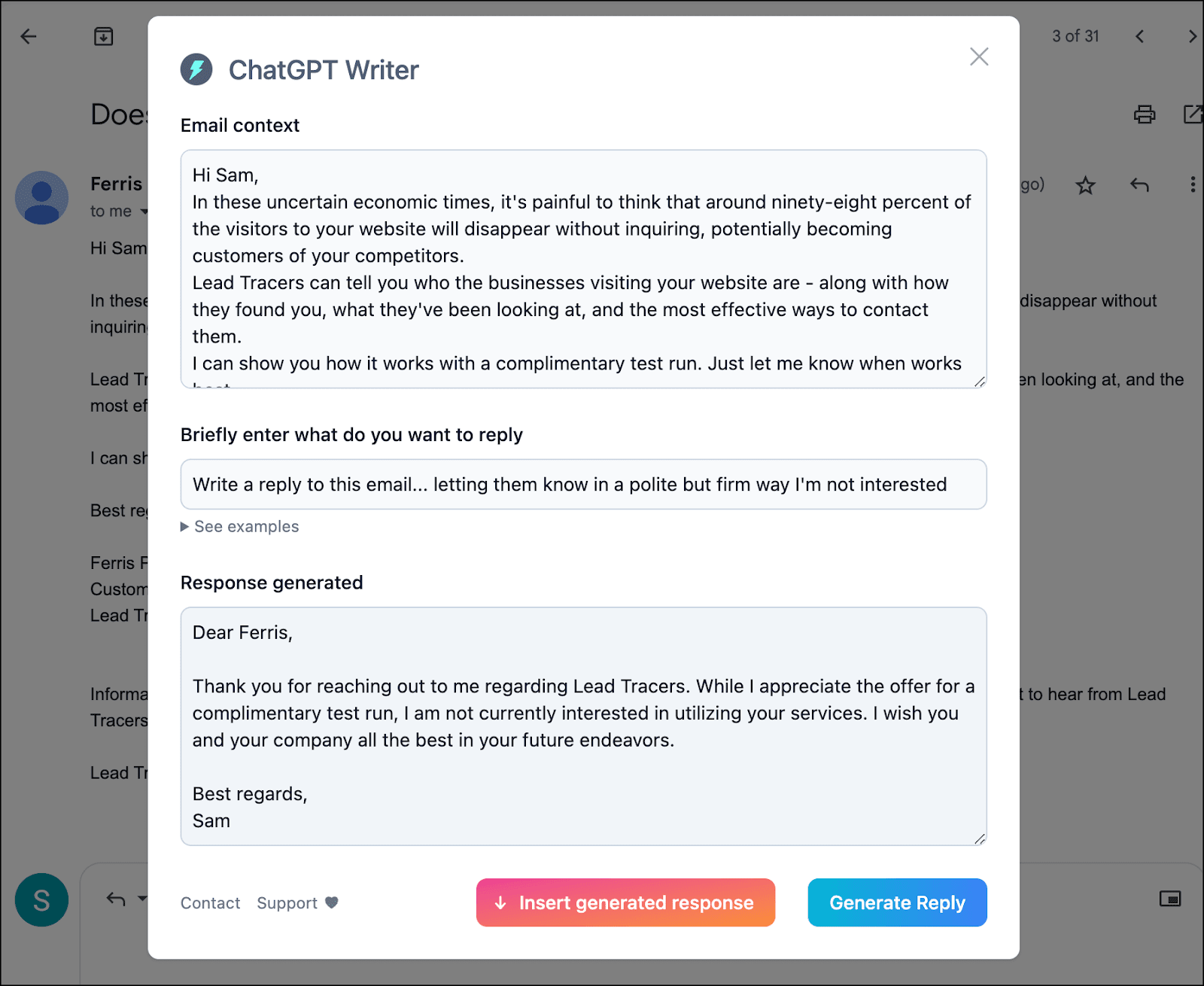 ChatGPT writer result