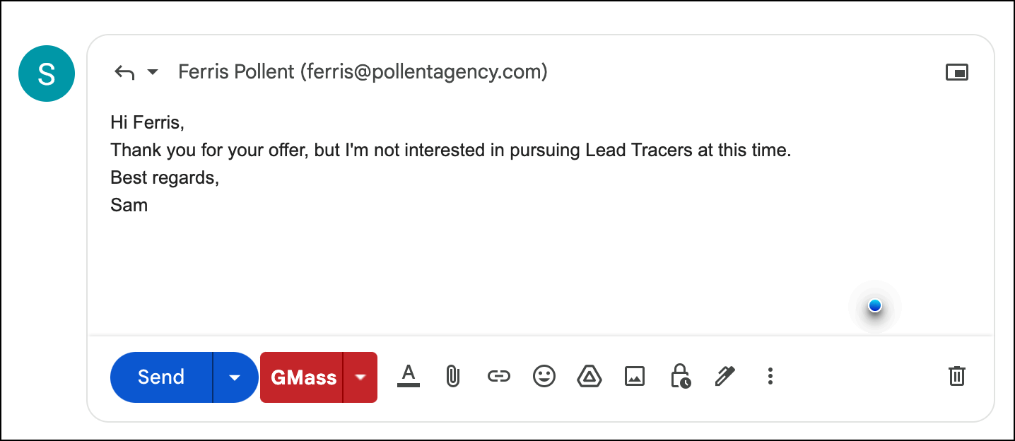 The AI email replying results from Compose AI