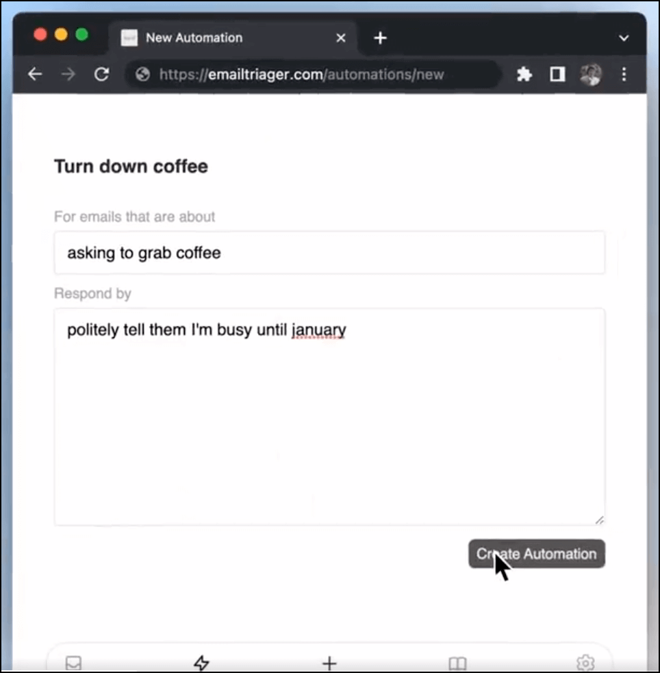 Email Triager set up an automation