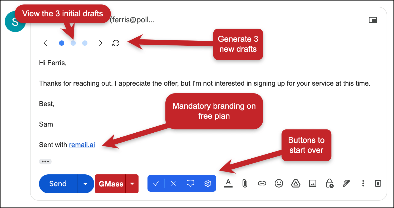 The result with Remail for AI email replies
