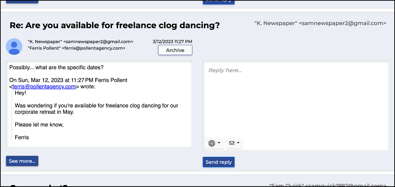 An email that's waiting for a reply