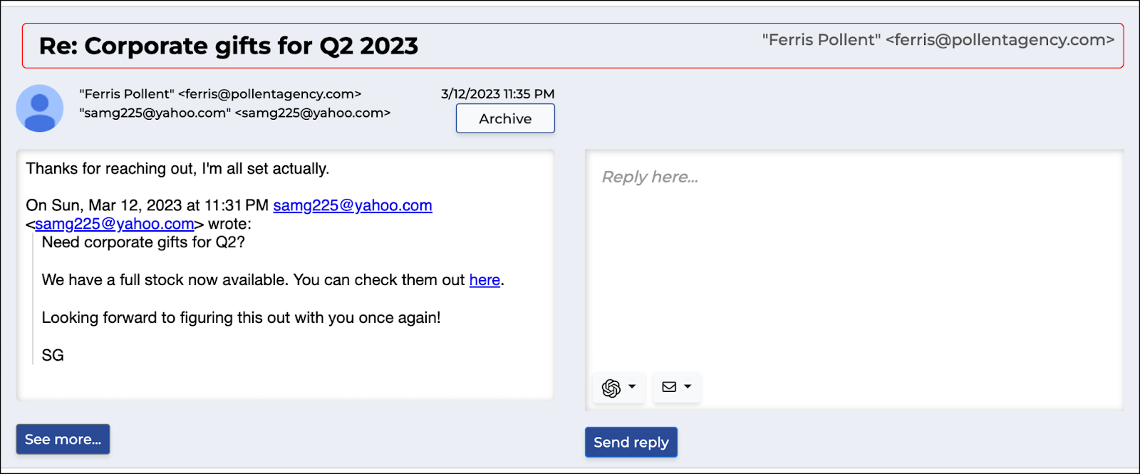 An email that already got a reply elsewhere