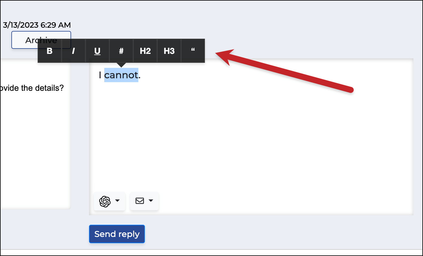 Rich formatting in The Reply Project