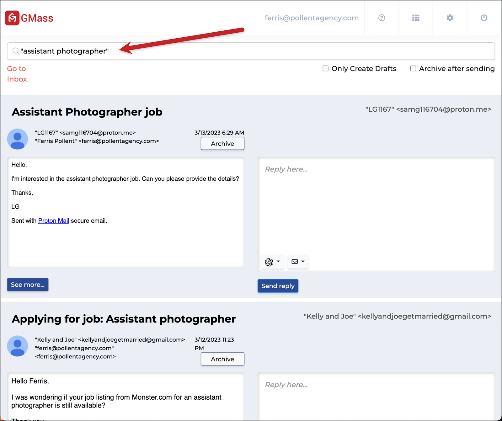 Run a search like you would in Gmail