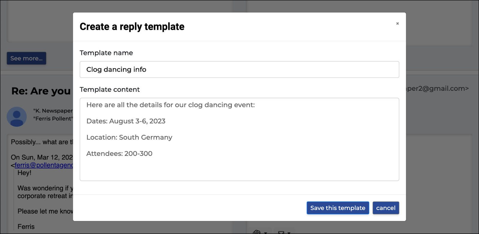 Type in your template